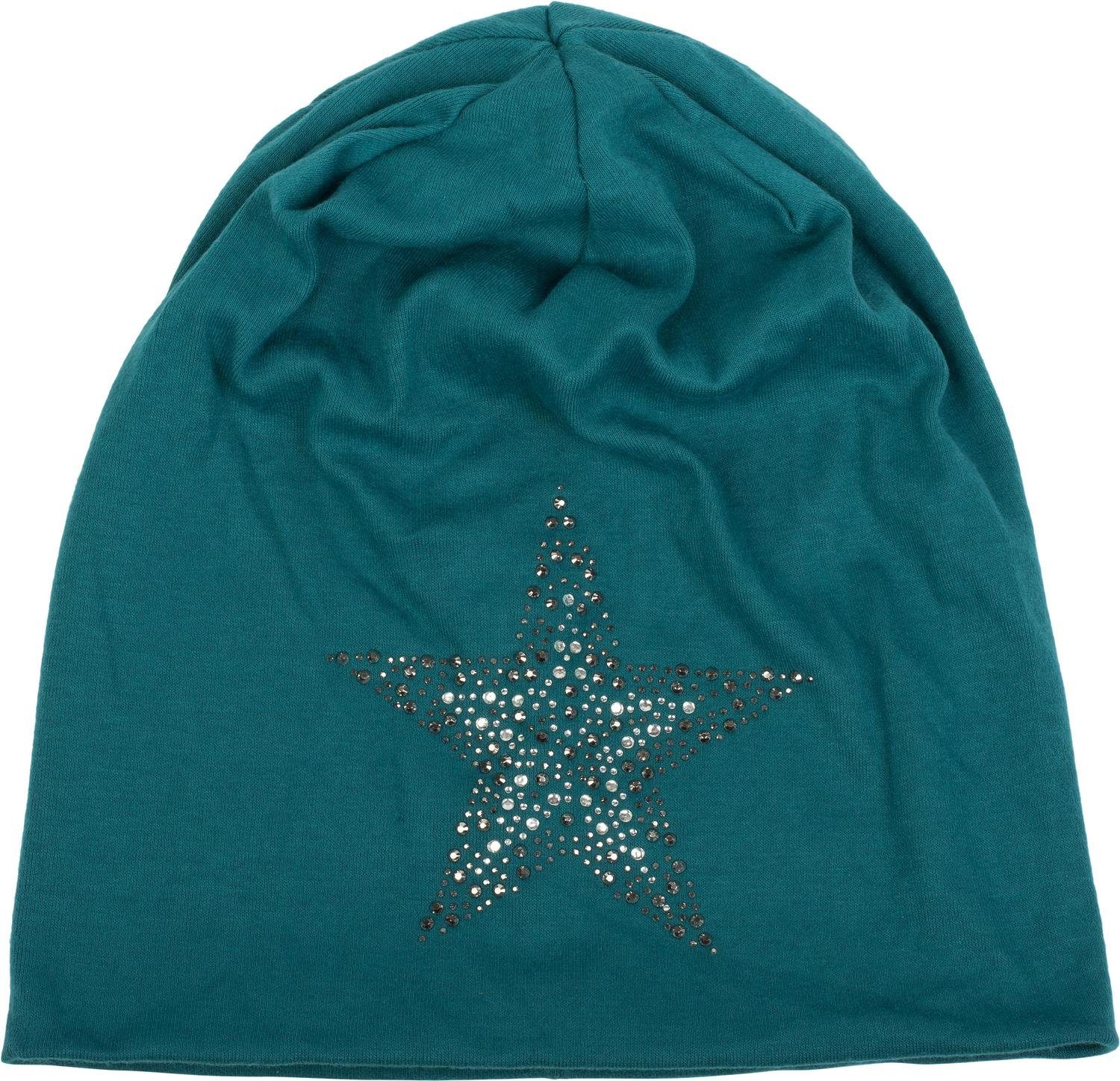 Nieten Petrol Stern styleBREAKER Beanie mit Strass Mütze (1-St) Beanie