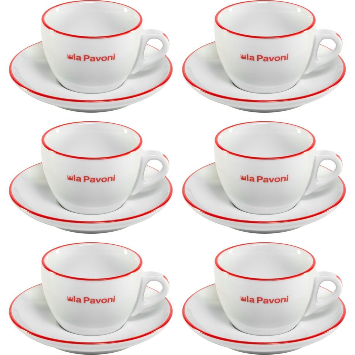 La Pavoni Kaffeeservice 6 Keramik-Cappuccino- Tassen mit Untertassen, Keramik
