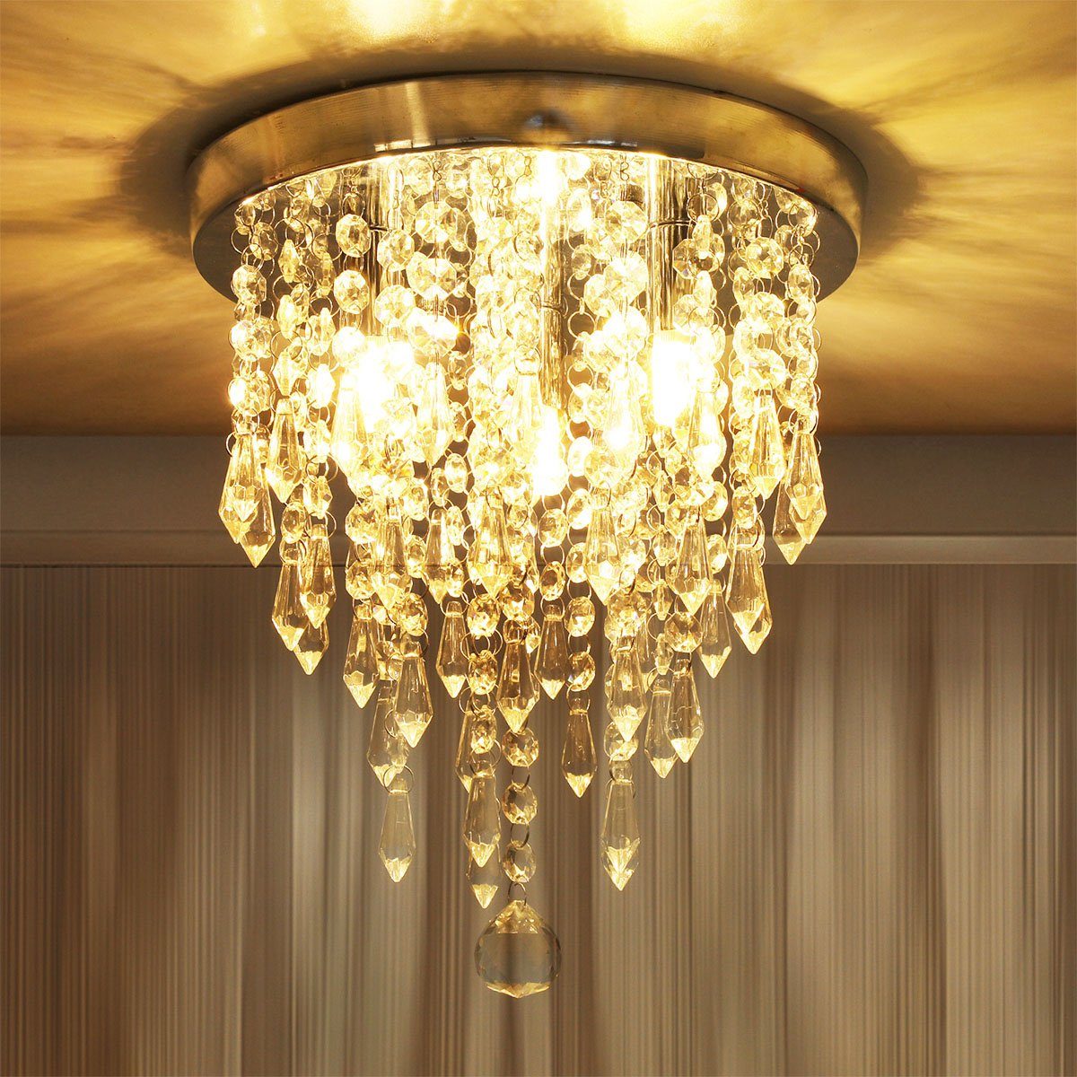 oyajia Deckenleuchte Edelstahl Kristall Kronleuchter Deckenleuchte, G9--3 Lampenfassung, LED wechselbar, Design im Chrom-Stil,für Schlafzimmer, Wohnzimmer, Esszimmer