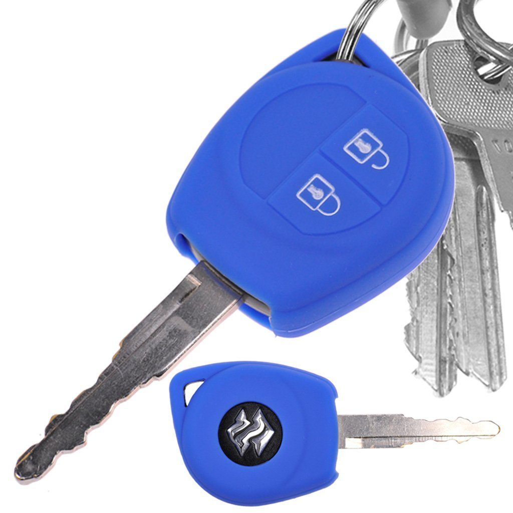 mt-key Schlüsseltasche Autoschlüssel Softcase Silikon Schutzhülle Blau, für OPEL Agila B Nissan Pixo Suzuki Alto SX4 Swift Splash 2 Tasten