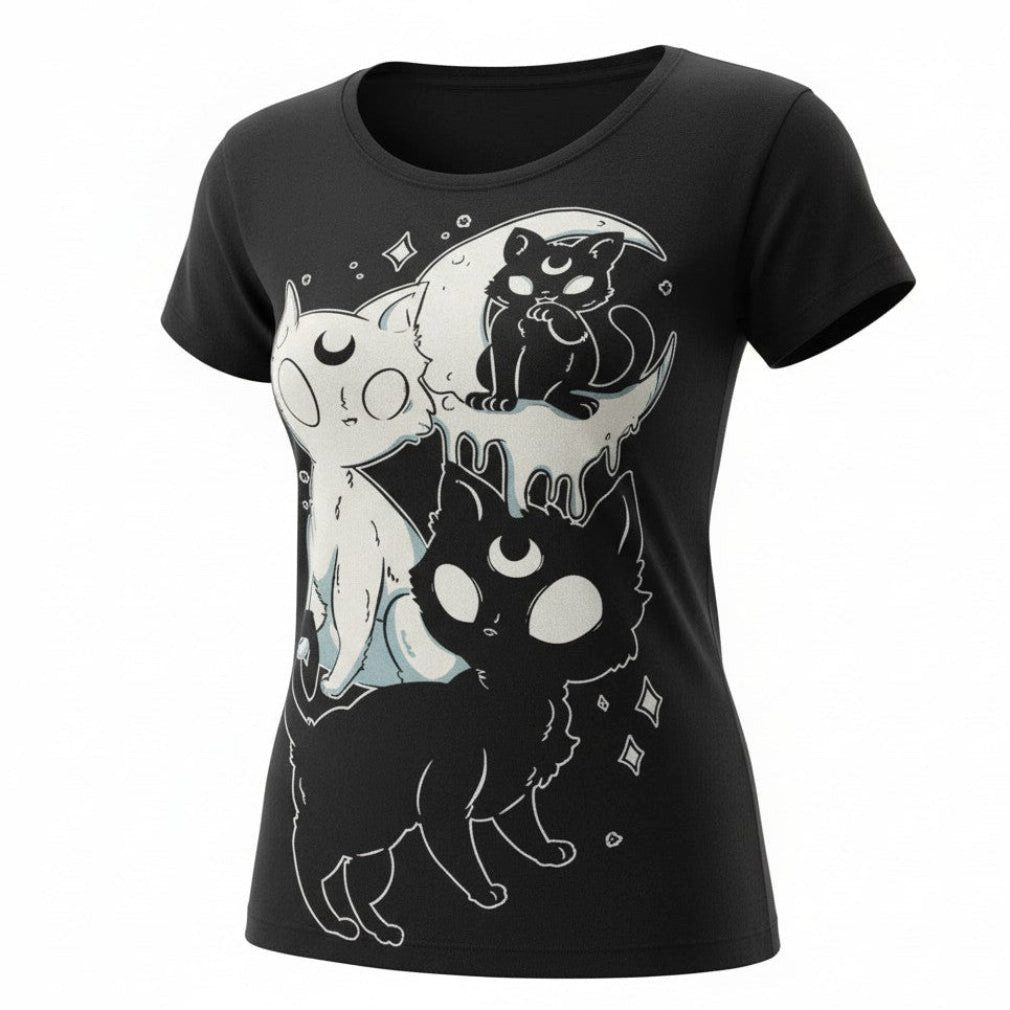 Print-Shirt Anime Gothic Top Midnight Kitty T-Shirt – Cupcake Cult
