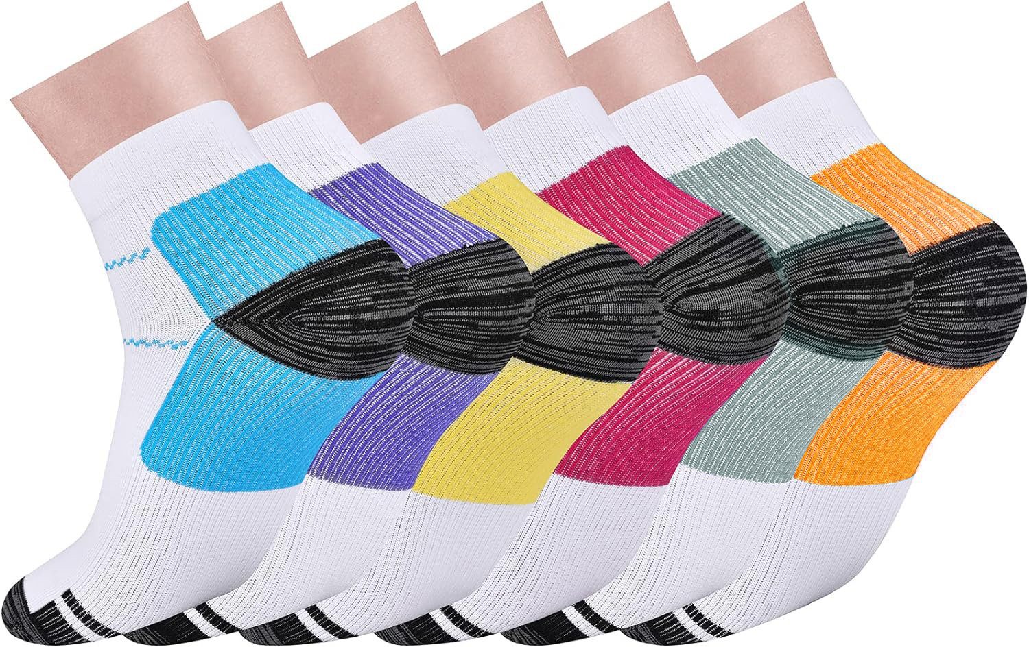 Alster Herz Kurzsocken 6 Paar Kompressionssocken Laufsocken Trekkingsocken Damen Herren A0383 Atmungsaktiv, bunt, bei Schmerzen/Schwellung