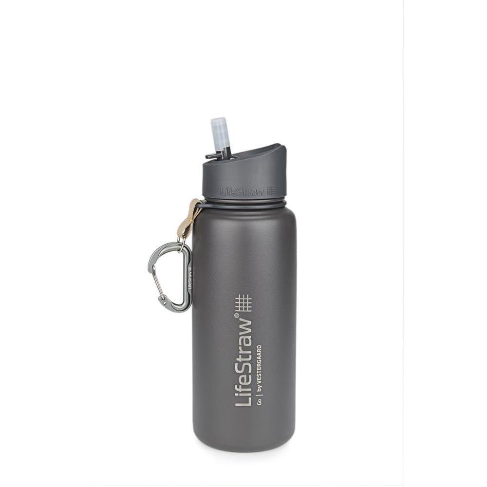 Trinkflasche LifeStraw Steel, Go Edelstahl Camping Wasserflasche 0,7l Stainless grau Filter mit spülmaschinenfest