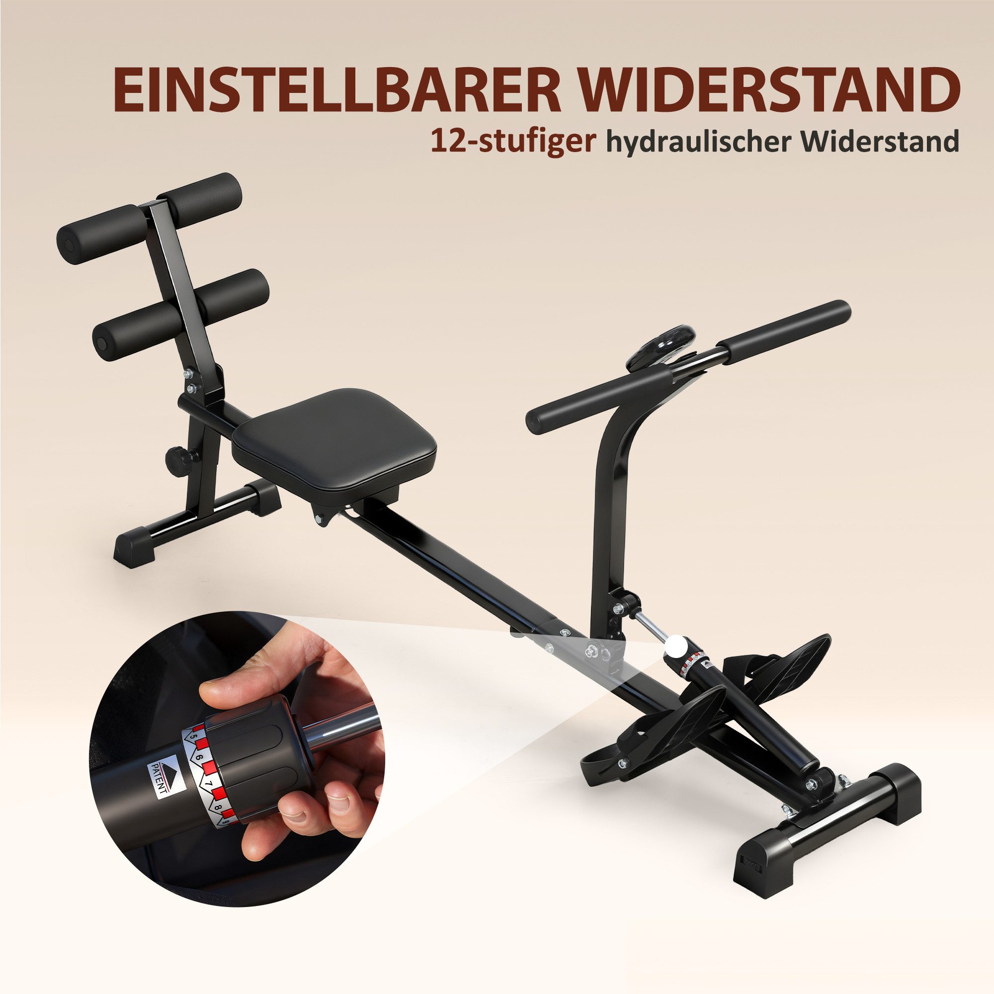 SPORTNOW Rudergerät Rudergerät 2-in-1 mit 12 Widerstandsstufen LCD-Display bis 100kg (2 in 1 Rudermaschine, 1-tlg., leises Rudergeräte für Zuhause), Heimruderge – Bild 5 von 5