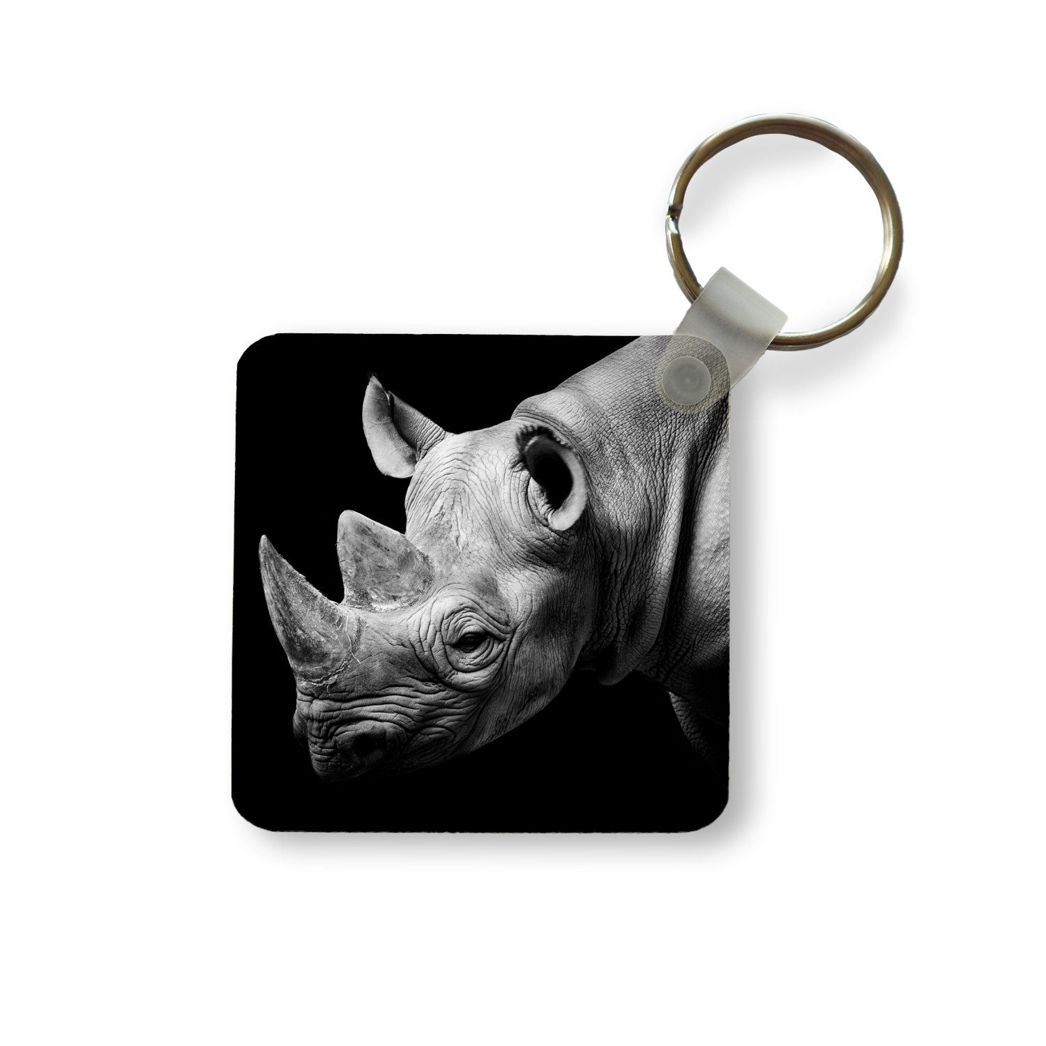 Schlüsselanhänger Tiere - Nashorn - Schwarz - Weiß - Porträt