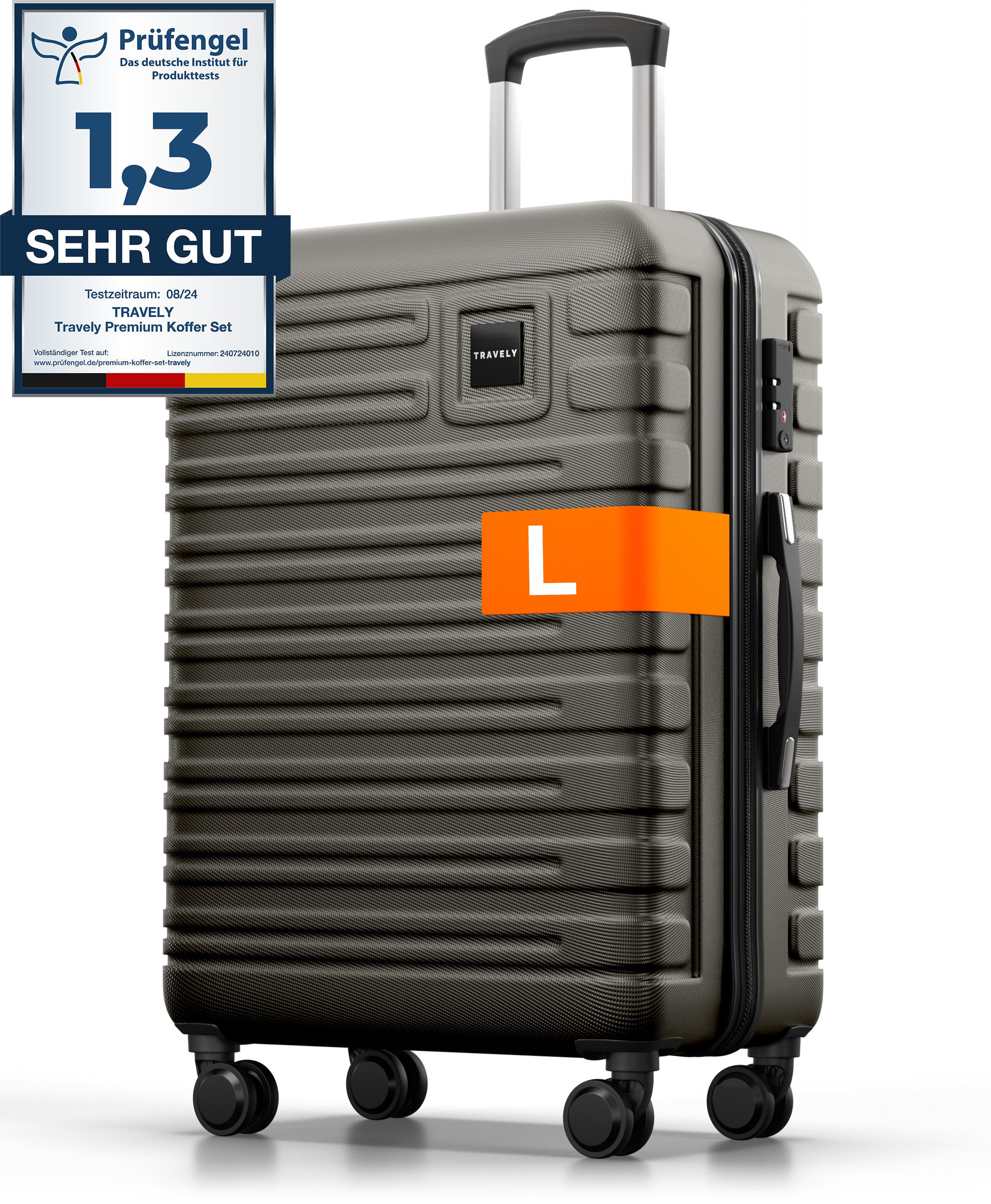 Travely Koffer Polycarbonat Koffer L 67cm - Reisekoffer, Hartschalenkoffer, Trolley, 4 Rollen, Designed in Germany, austauschbare Griffe und Rollen