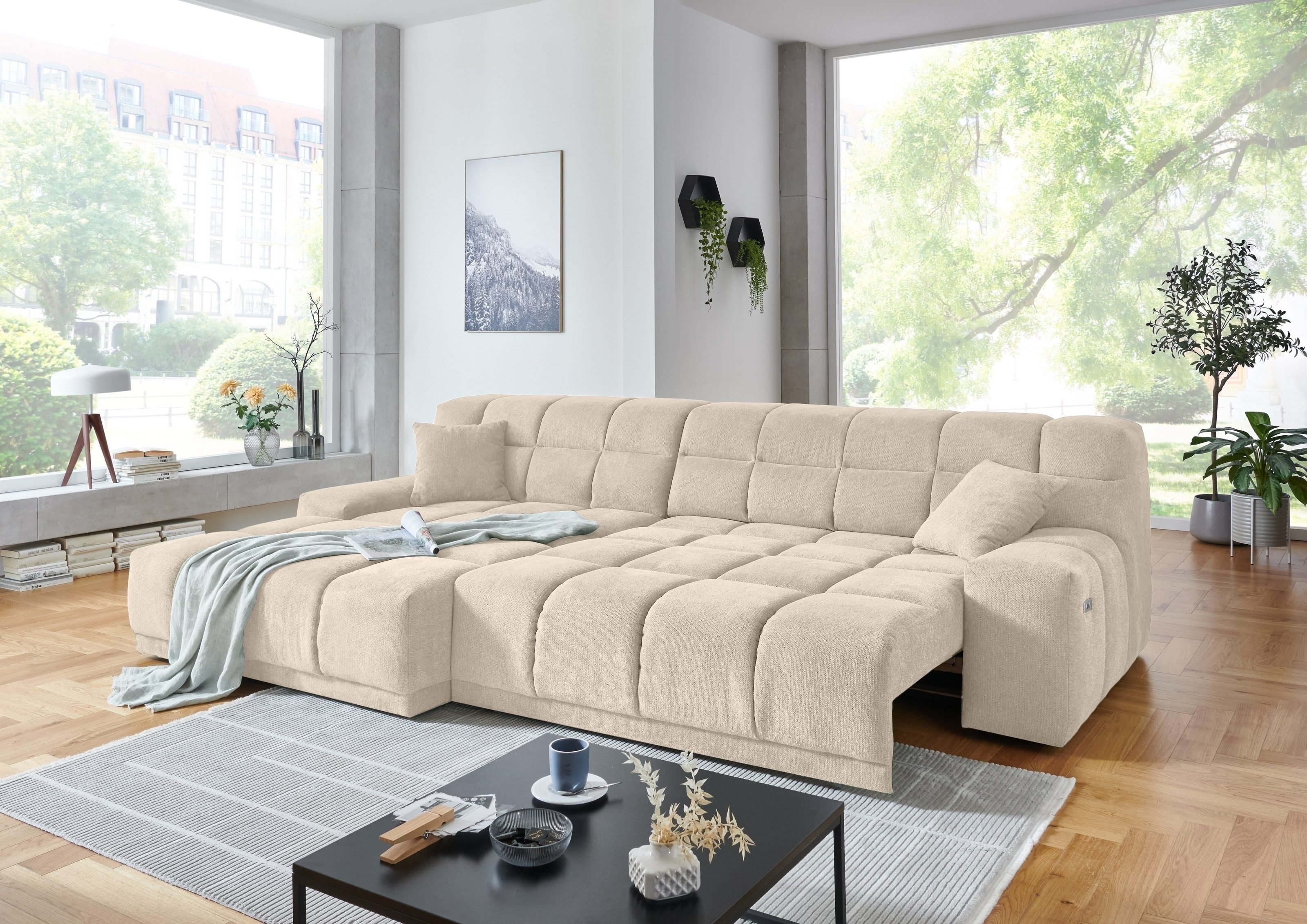 Iwaniccy Polstergarnitur Motor-Sitztiefenverstellung, Aragon 03 beige - 309x82x196cm (BxHxT)