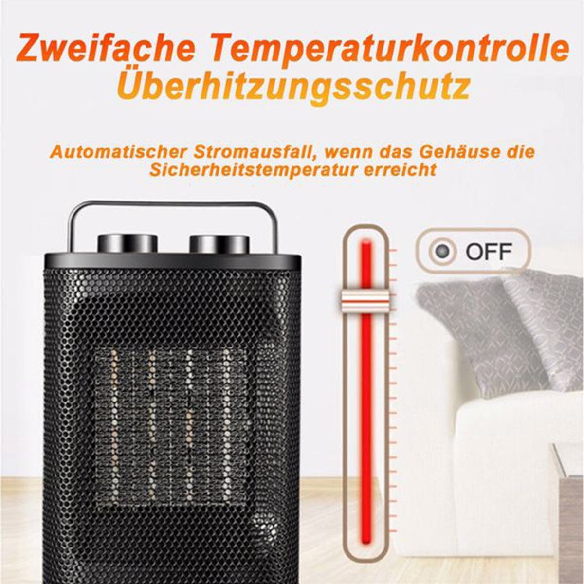 autolock Heizlüfter Heizlüfter 3 Heizstufen 1500W Energiesparender Heizgerät, Heizung Keramikheizlüfter für Wohnräume Büros Werkstätten