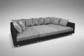 Küchen-Preisbombe Sofa Wohnlandschaft Couch Ecksofa Eckcouch schwarz / hellgrau Minsk XXL, Sofa in U-Form mit Hocker