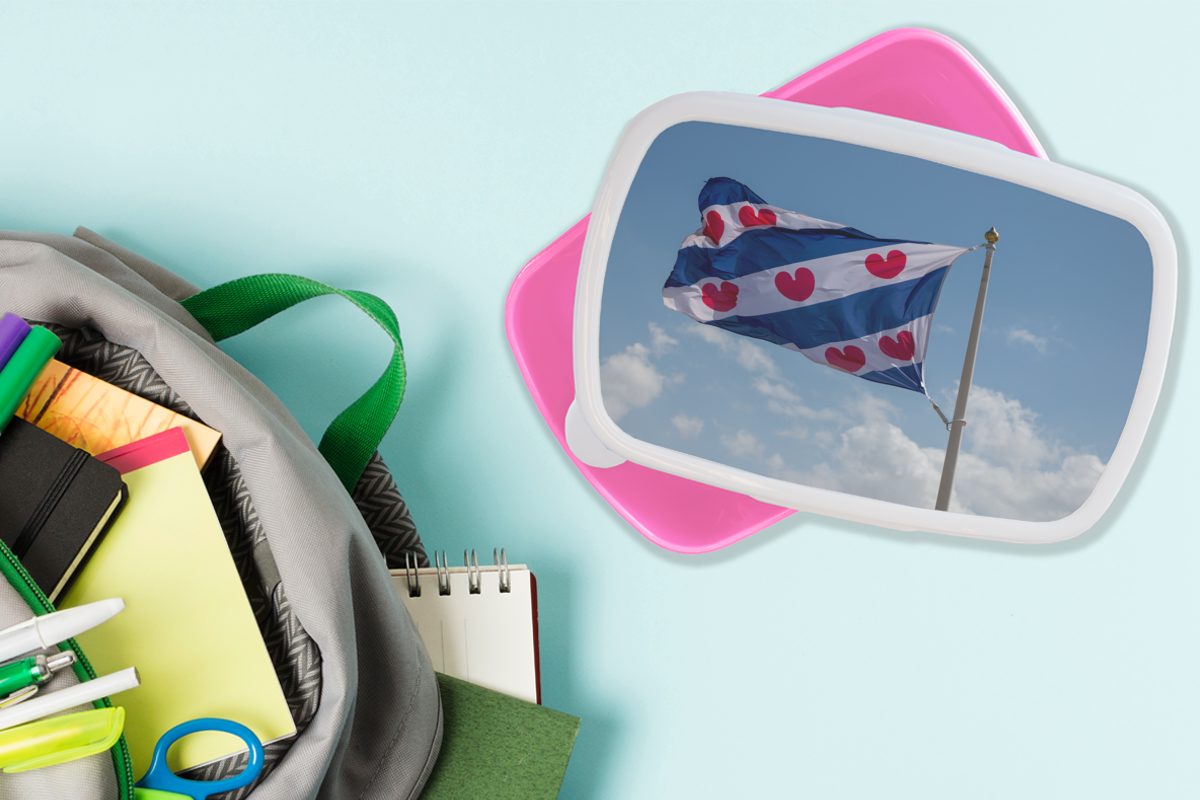 MuchoWow (2-tlg), Mädchen, Flagge Kunststoff, - Snackbox, - Kunststoff Lunchbox Kinder, Erwachsene, für Himmel, Brotdose Friesland Friesische rosa Brotbox