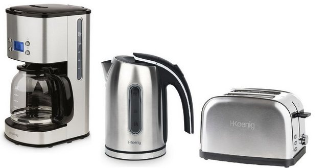 H.Koenig Filterkaffeemaschine Kaffeeautomat, Wasserkocher und Toaster in einem Frühstücks-Set, 3 in 1 Frühstücksset: Kaffeemaschine+Toastautomat+ Wasserbereiter