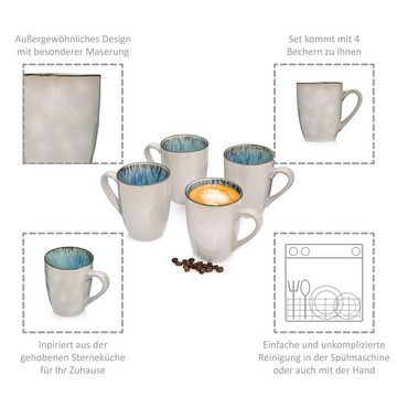 SÄNGER Becher Amalfi Kaffeebecher Set, Graue Außenfläche mit Blauem Farbverlauf, Steingut, 300 ml, handmade