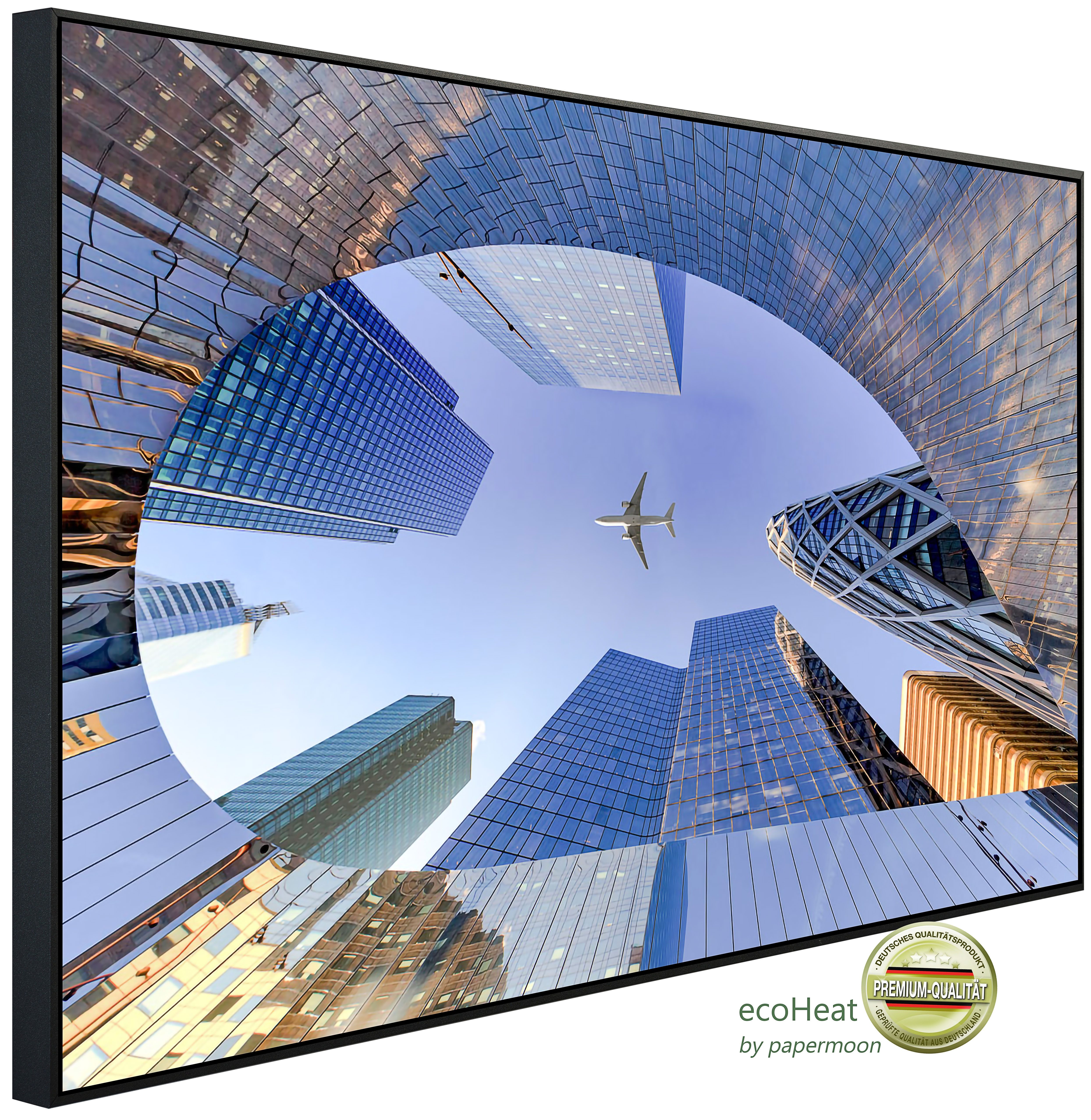 Papermoon Infrarotheizung INFRAROT-BILD-HEIZUNG, Flugzeug über Stadt, TÜV-Rheinland/GS zertifiziert, angenehme Strahlungswärme