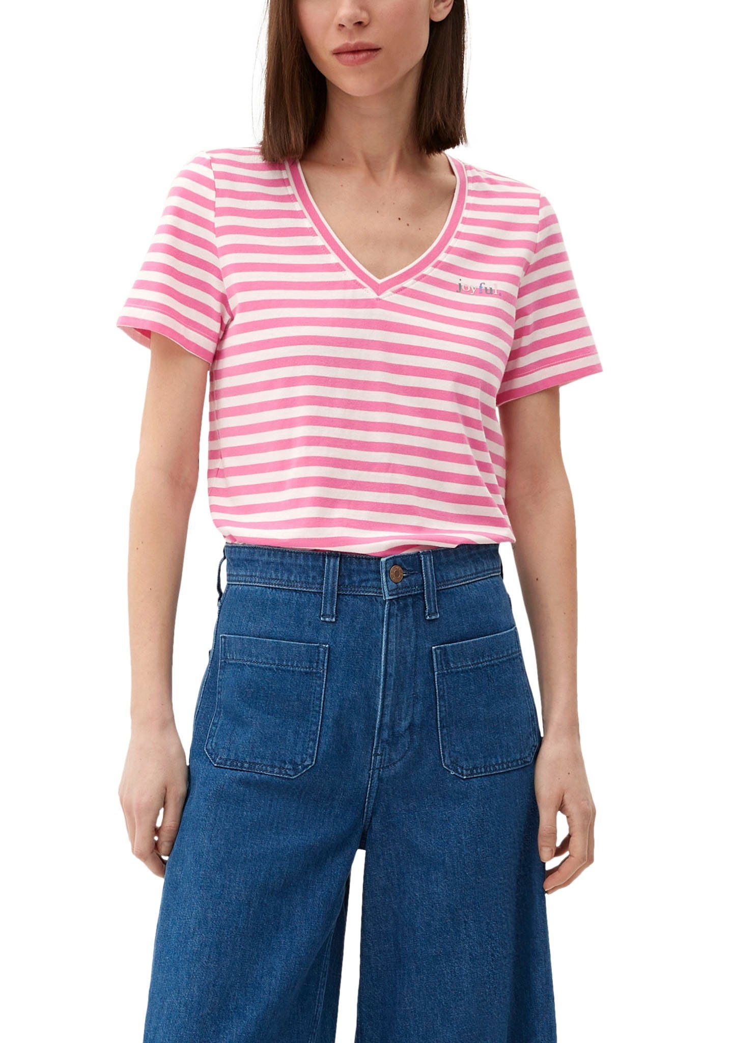 lilac/pink mit V-Shirt s.Oliver Frontprint »joyful.«