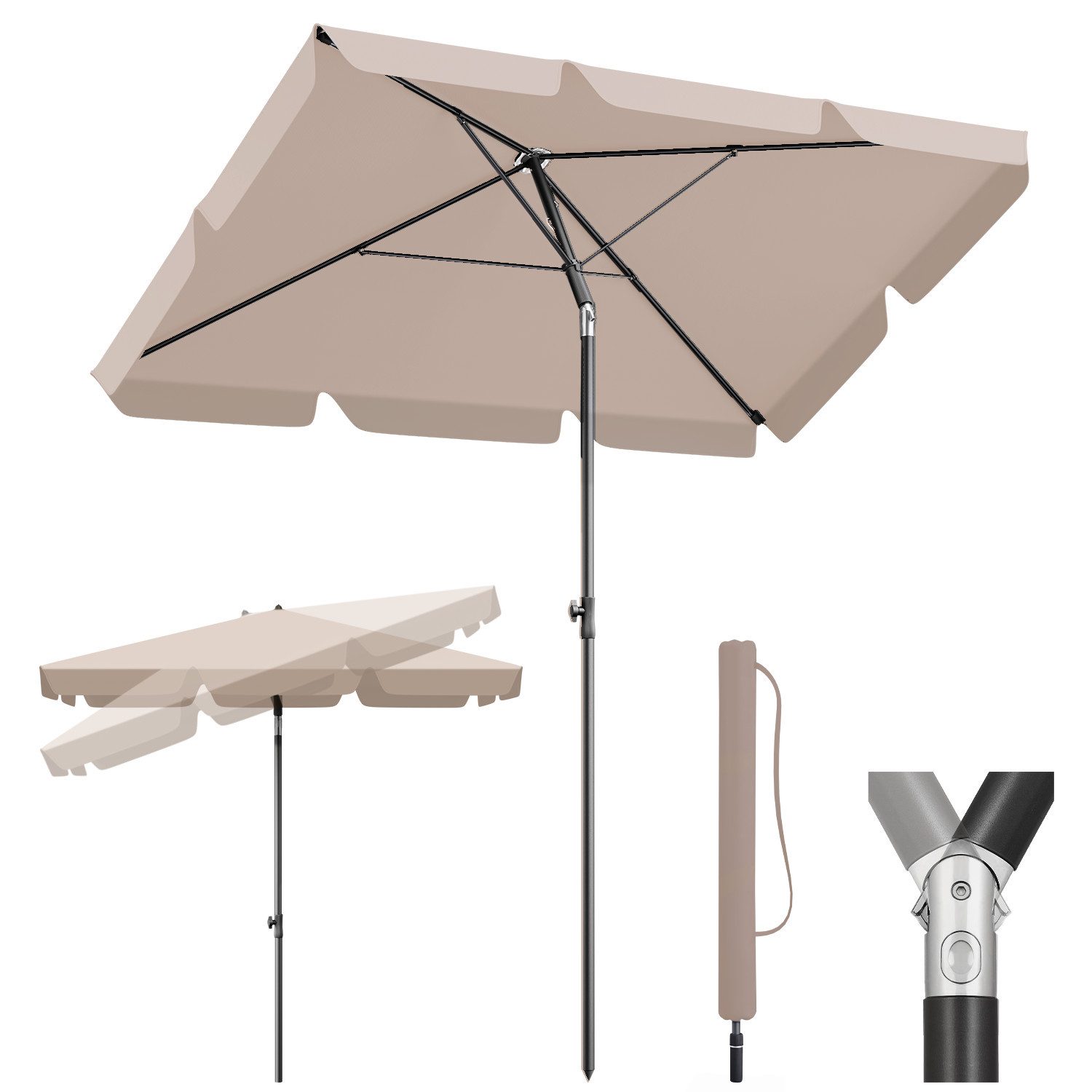 Rechteckschirm 200cm x 125cm Sonnenschirm Rechteckig Balkonschirm Neigbar