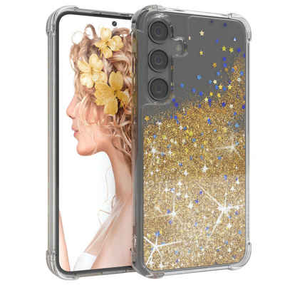 EAZY CASE Handyhülle Liquid Glittery Case für Samsung Galaxy S24 Plus 6,7 Zoll, Durchsichtig Back Case Handy Softcase Silikonhülle Glitzer Cover Gold