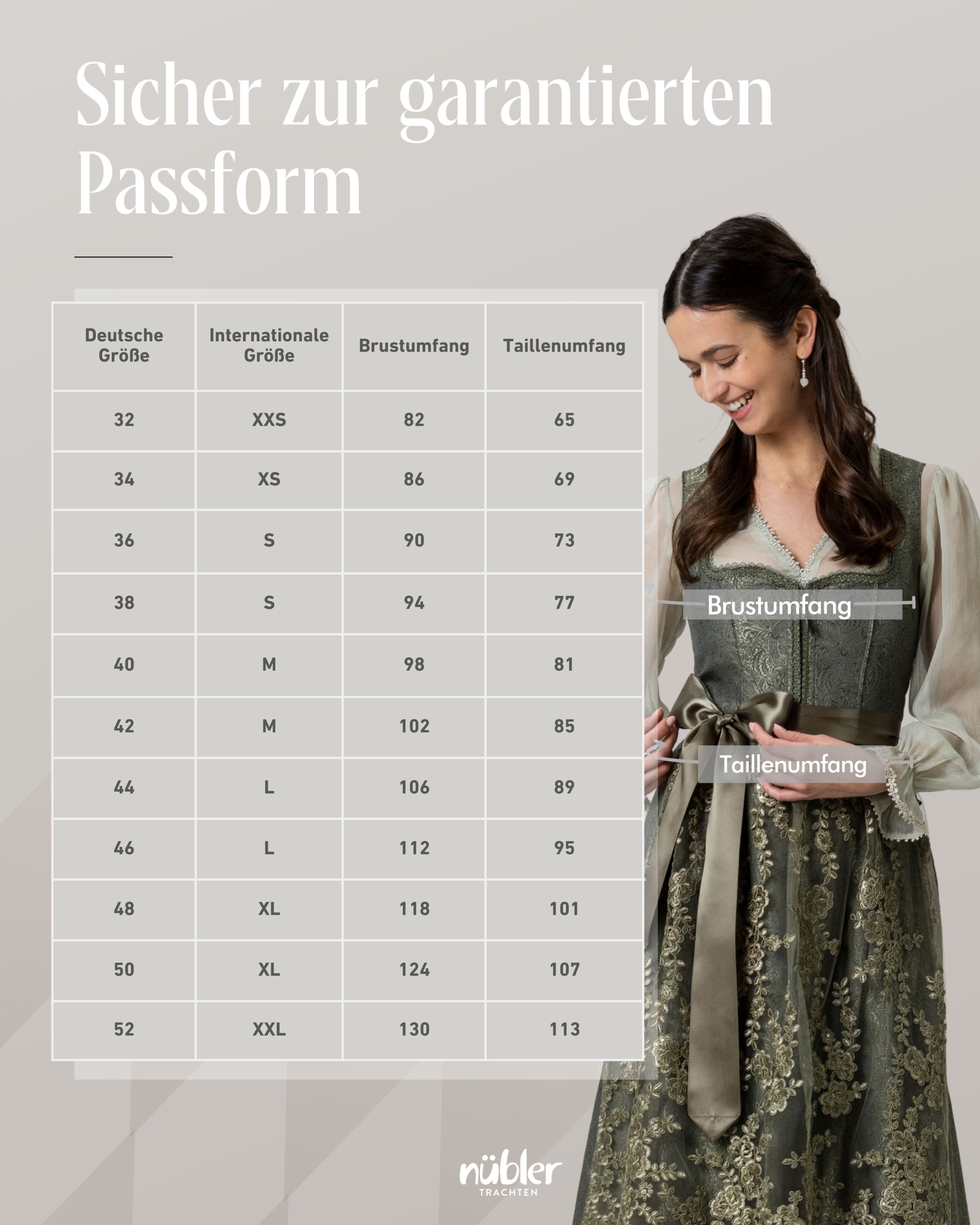 Nübler Trachtenkleid Midi Dirndl Fleurette in Olive - Rocklänge 60 cm