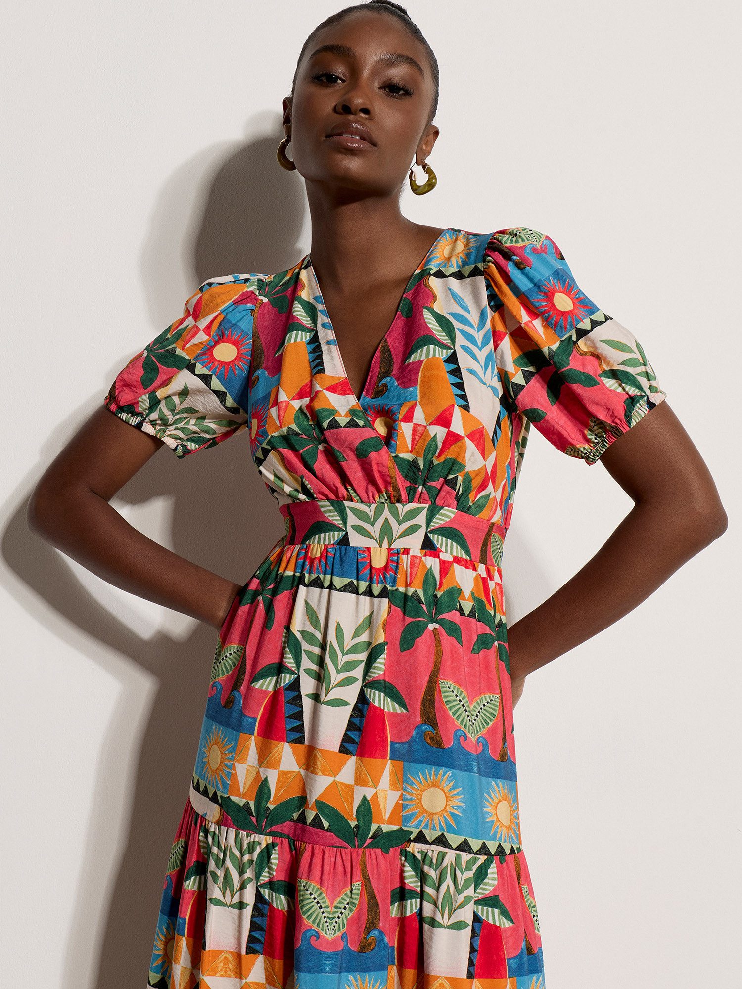 Apricot Midikleid Tropenprint-Kleid in Stufenoptik