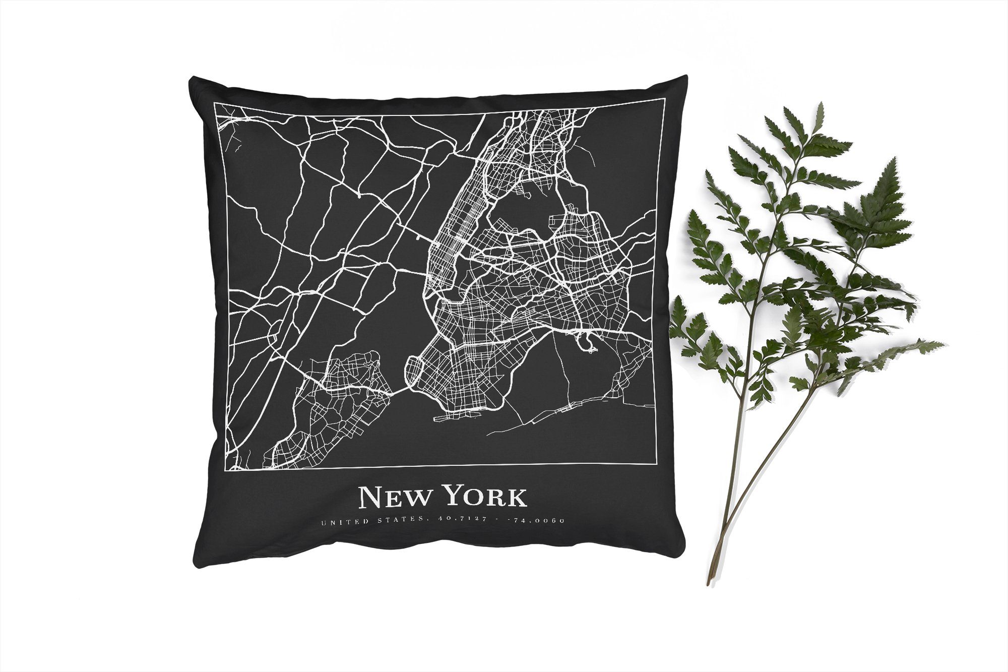 MuchoWow Dekokissen Karte - New York - Stadtplan - Karte der Stadt, Zierkissen mit Füllung für Wohzimmer, Schlafzimmer, Deko, Sofakissen