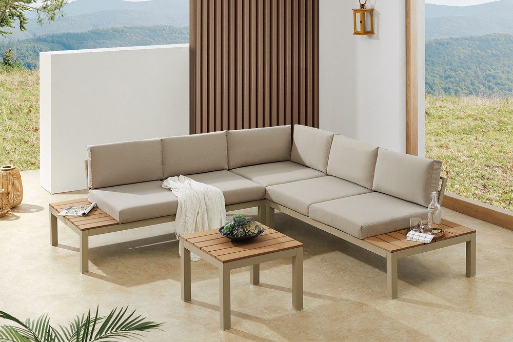 riess-ambiente Gartentisch ORLANDO LOUNGE 60cm greige natur · wetterfester Outdoor-Beistelltisch (Einzelartikel, 1-St), Terrasse · Metall · Outdoor-Gartentisch · Balkon · Modern Design