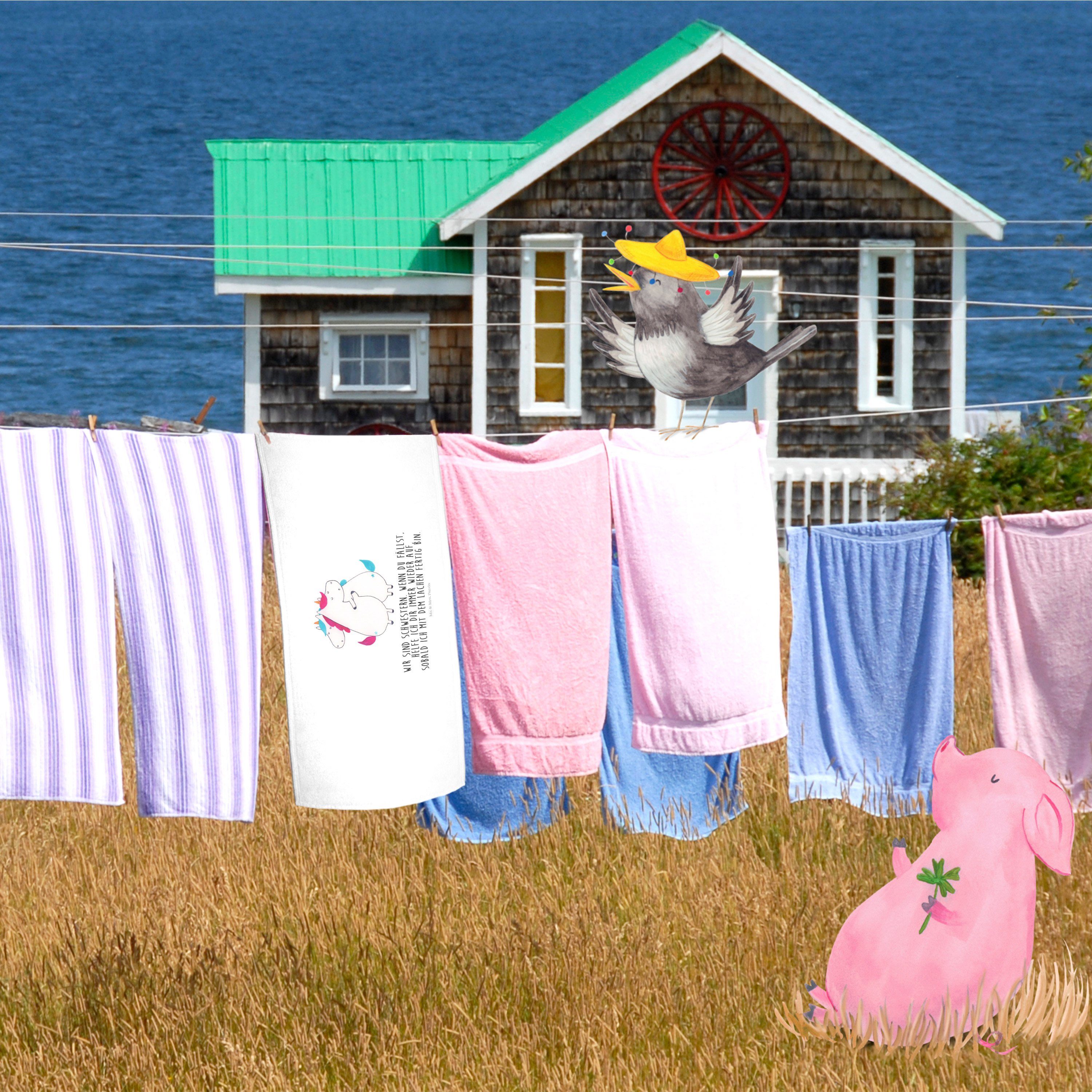 Handtuch Handtücher, groß, Geschenk, - (1-St) - Badehandtuch, Mr. Einhörner Panda Weiß Mrs. & Umarmen