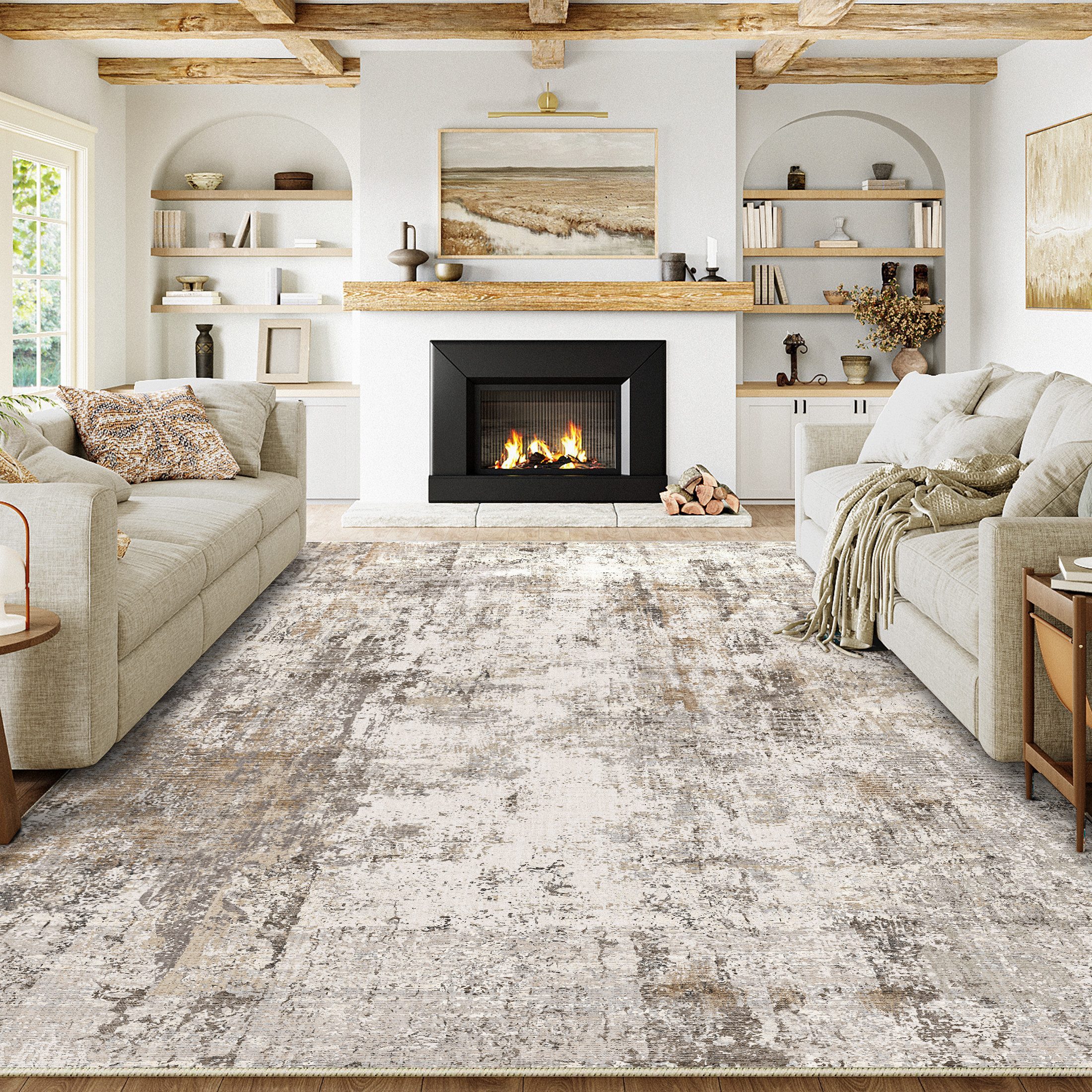 PURECOZY Teppich Verschiedene Größen, Waschbar & Rutschfest, abstrakter Stil, Rechteckig, Höhe: 6.1 mm, für Wohnzimmer, Schlafzimmer, Flur, Küche & Eingangsbereich