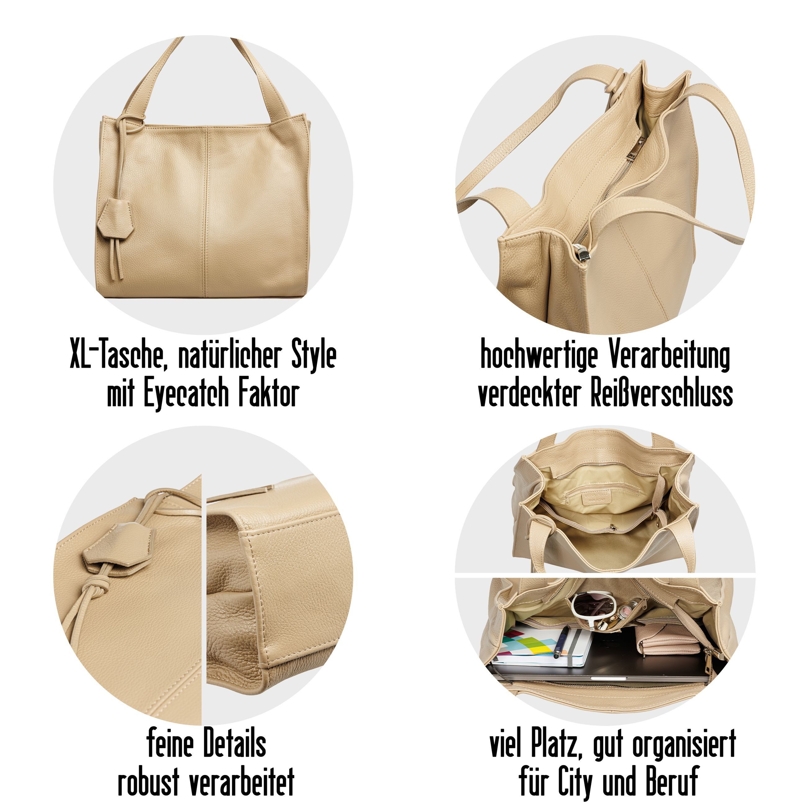 Caspar Schultertasche Großer XL Damen Leder Shopper Tasche - PREMIUM LINE - Modell No.832, elegant, robust & unempfindlich - 100% Echtleder - Handmade in Italy – Bild 5 von 5