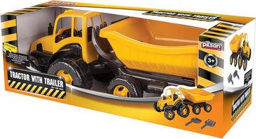 COIL Spielzeug-Traktor Traktor mit Anhänger, Sandspielzeug, Traktor für Kinder, Harke und Schaufel, kippbarer Anhänger
