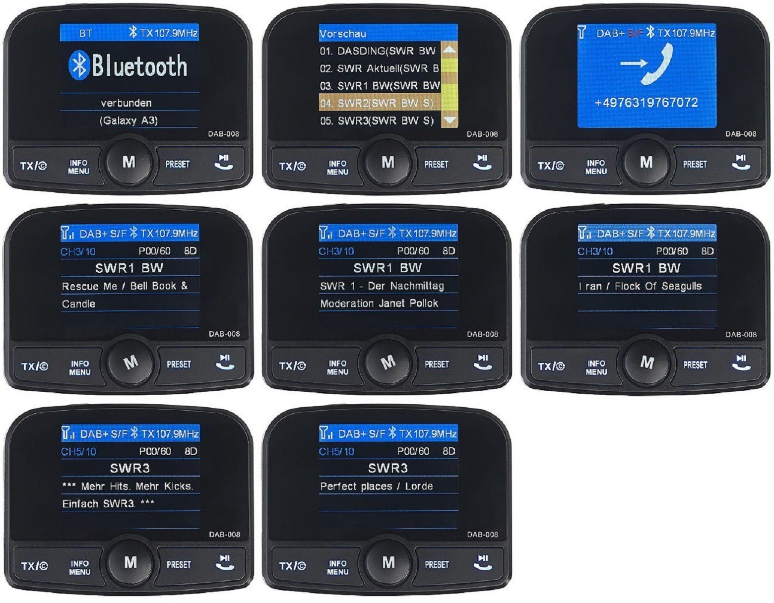 Empfänger Audio-Übertragung per KFZ-Transmitter UKW-Signal Wiedergabe Kfz-DAB+ Micro-USB, microSD-Karte, FM-Transmitter Bluetooth von 3,5-mm-Klinke, zu FMX-640.dab Micro-SD auvisio MP3 Freisprechen Micro-USB,