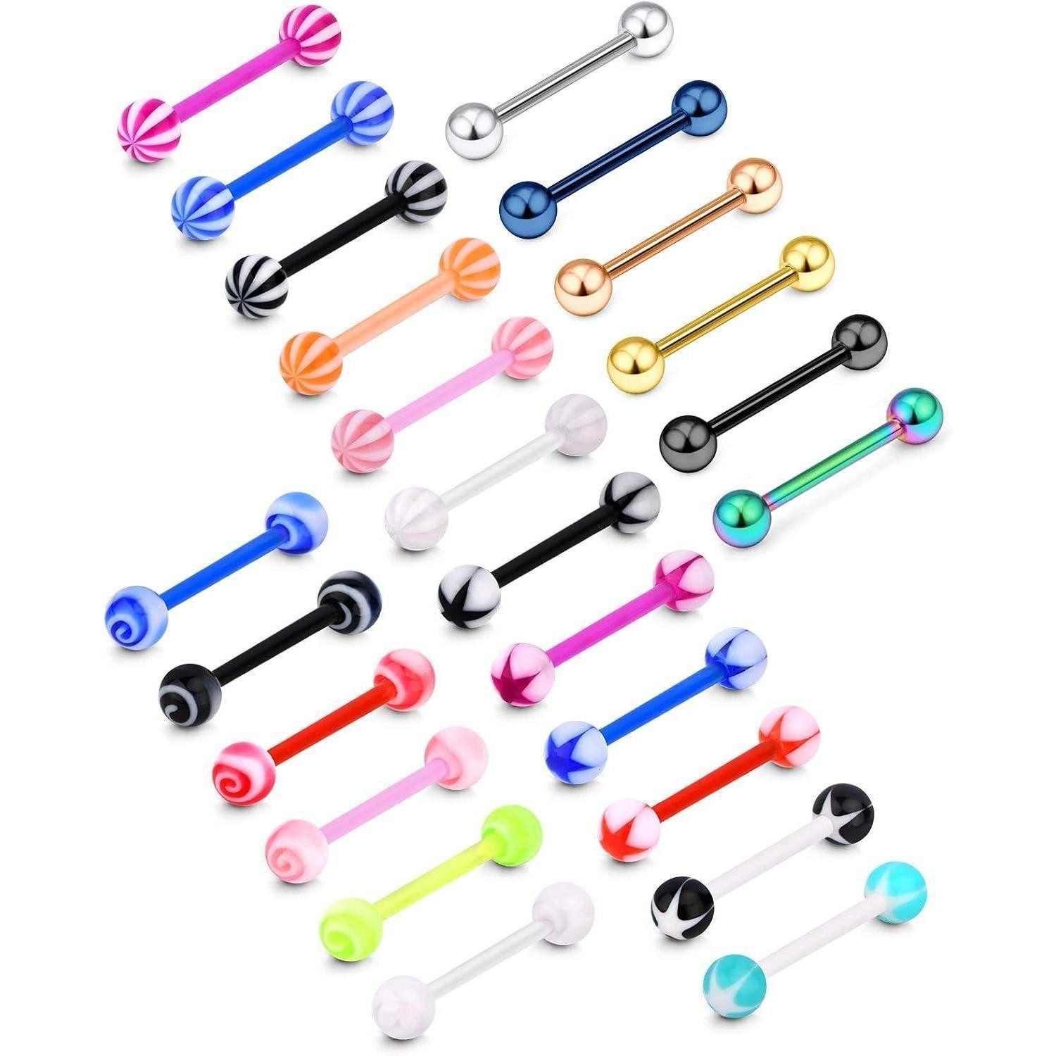 vcmart Piercing-Set 6er Set Leuchtende Zungenpiercings Bioflex 14G 16mm Piercing Zunge
