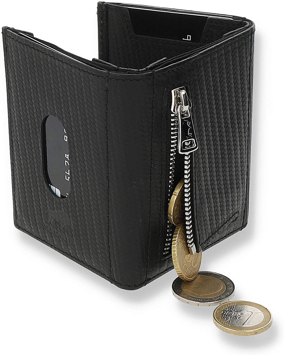Solo Pelle Brieftasche Slim Wallet mit Münzfach [12 Karten] Slimwallet Riga [RFID-Schutz], echt Leder, RFID Schutz, Macde in Europe