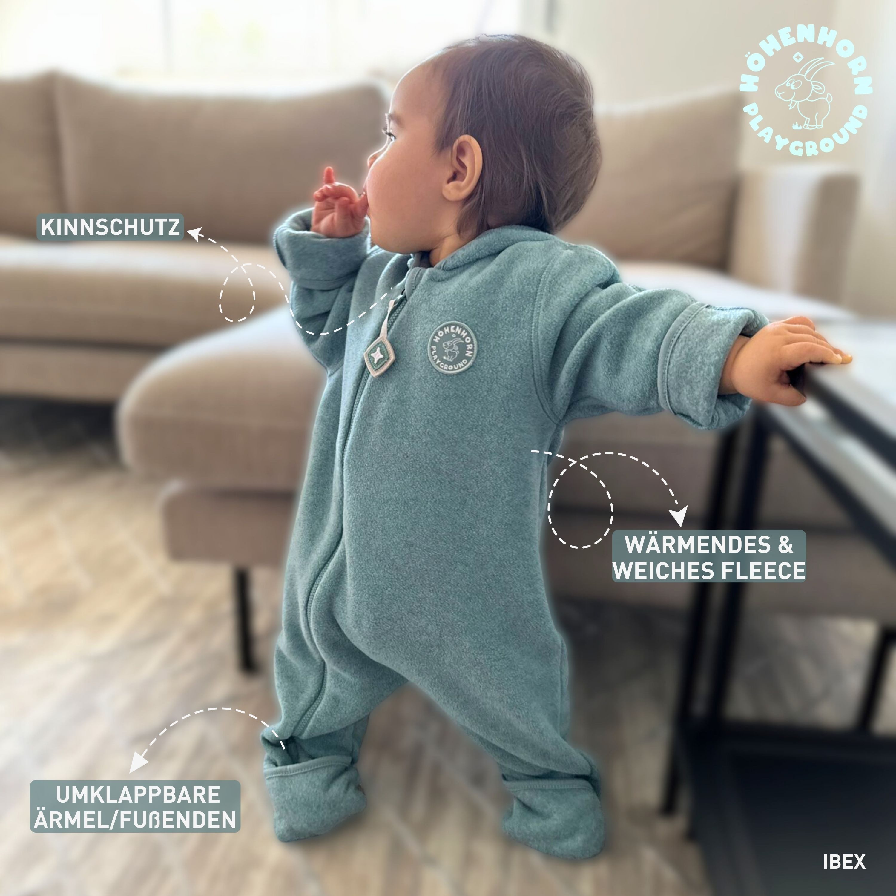 Höhenhorn Strampler Ibex Baby Fleece Overall Winter Herbst Strampler Kleinkind mit Kapuze – Bild 4 von 5