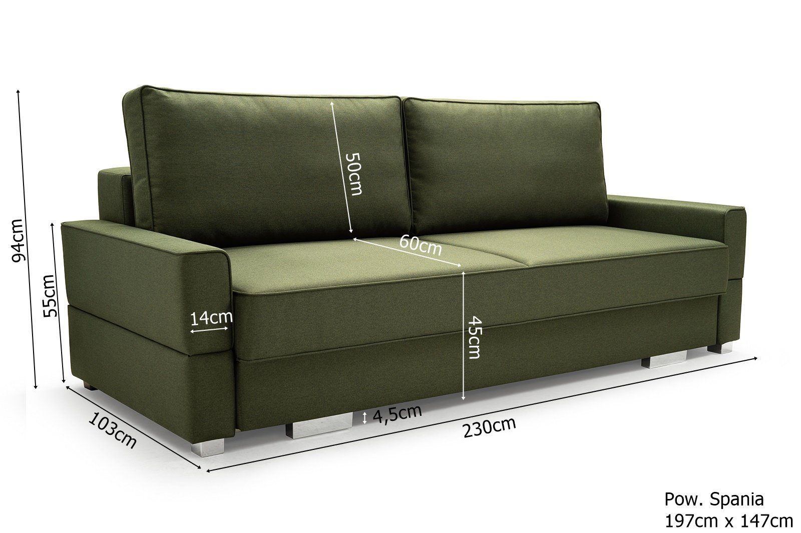 Siblo 2-Sitzer Modernes Susanne Grün mit Sofa Zweisitzer Schlaffunktion