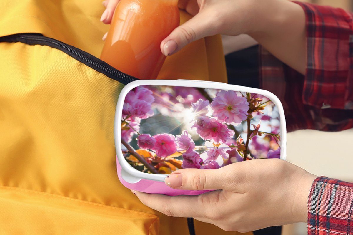 Kunststoff MuchoWow - Brotbox Kinder, Sakura Snackbox, Frühling, Kunststoff, - für Sonne Brotdose rosa Lunchbox (2-tlg), Erwachsene, Mädchen,