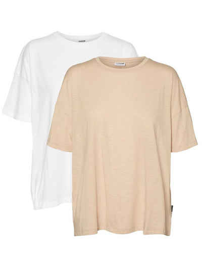 Noisy may T-Shirt Oversized T-Shirt 2-er Stück Pack Basic Set NMMATHILDE (2-tlg) 4182 in Weiß-Orange