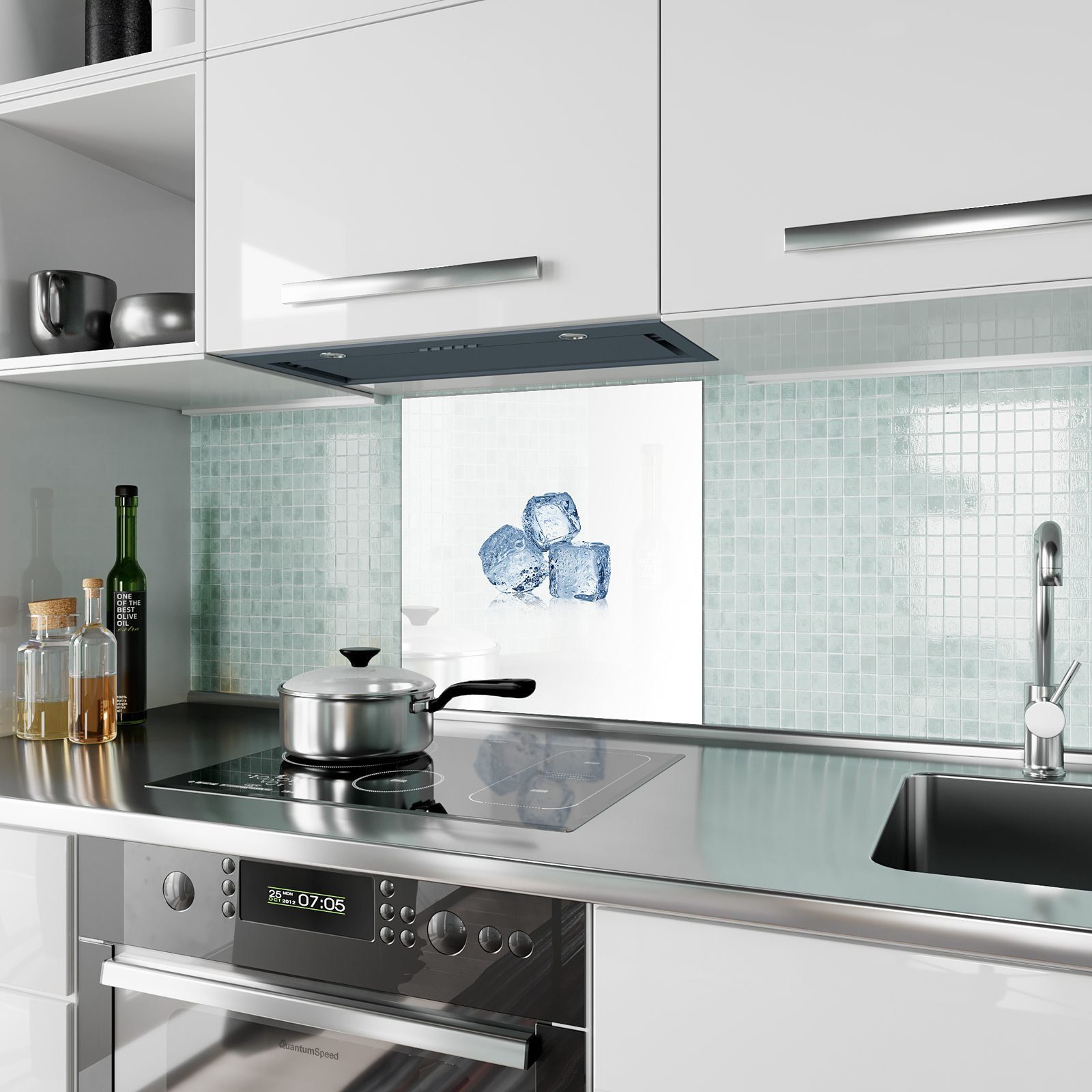 mit Glas Küchenrückwand Spritzschutz Küchenrückwand Primedeco Motiv Drei Eiswürfel