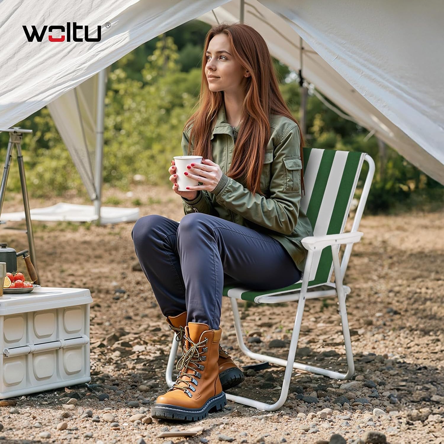 Woltu Campingstuhl (2 St), Angelstuhl Ultraleichter, mit Armlehnen, klappbar