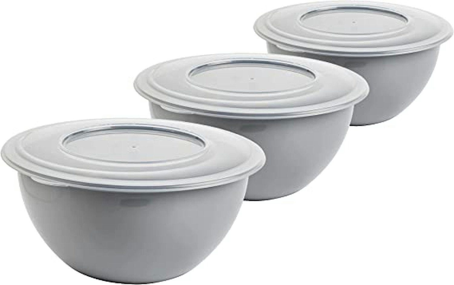 Centi Rührschüssel Schüssel mit Deckel 5l, Rührschüssel Set, Salatschüssel mit Deckel, Kunststoff, (28cm 5l, 3-tlg), Plastikschüssel BPA-frei, hell grau Schüsseln