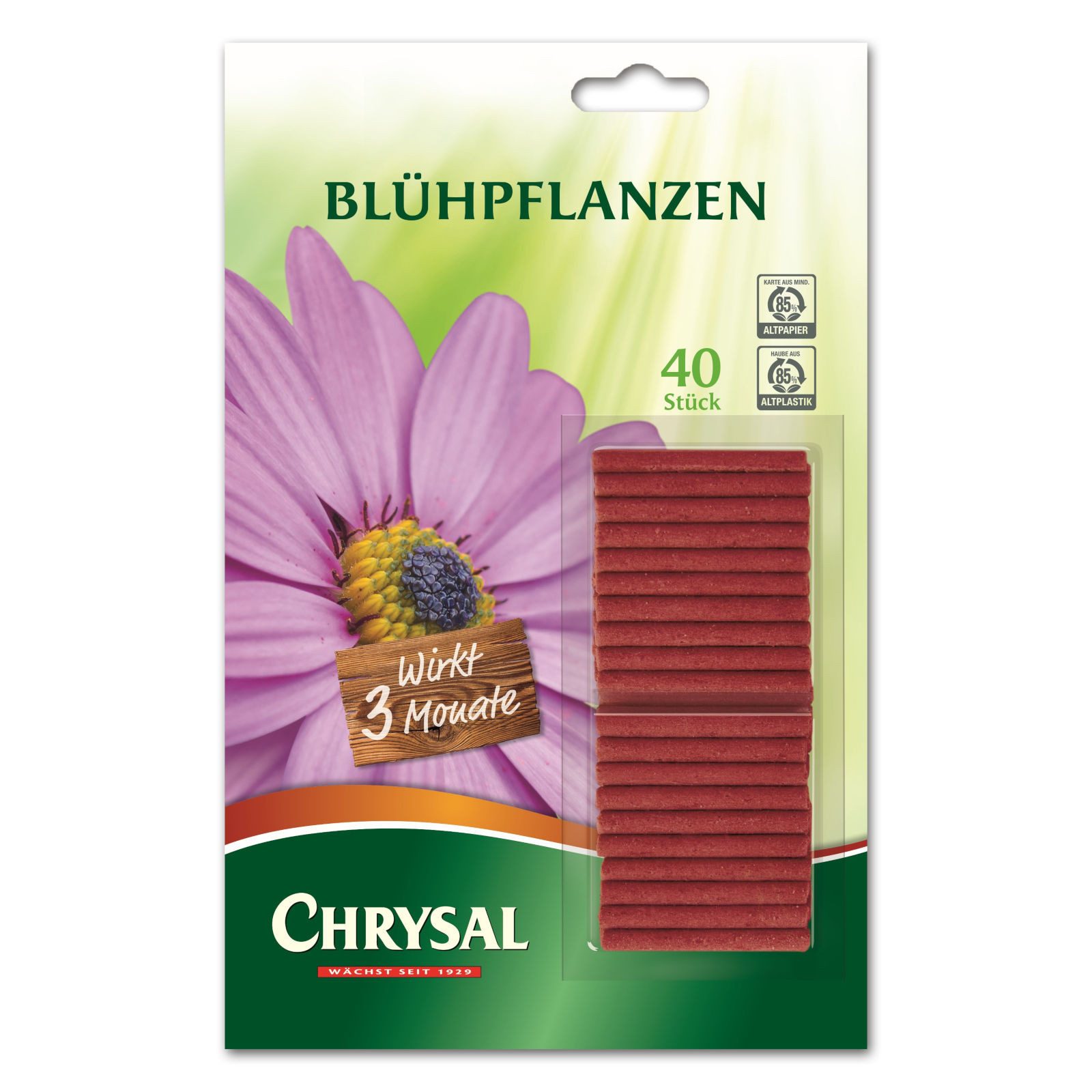 Chrysal Pflanzendünger Blühpflanzen Düngestäbchen, 40 Stück