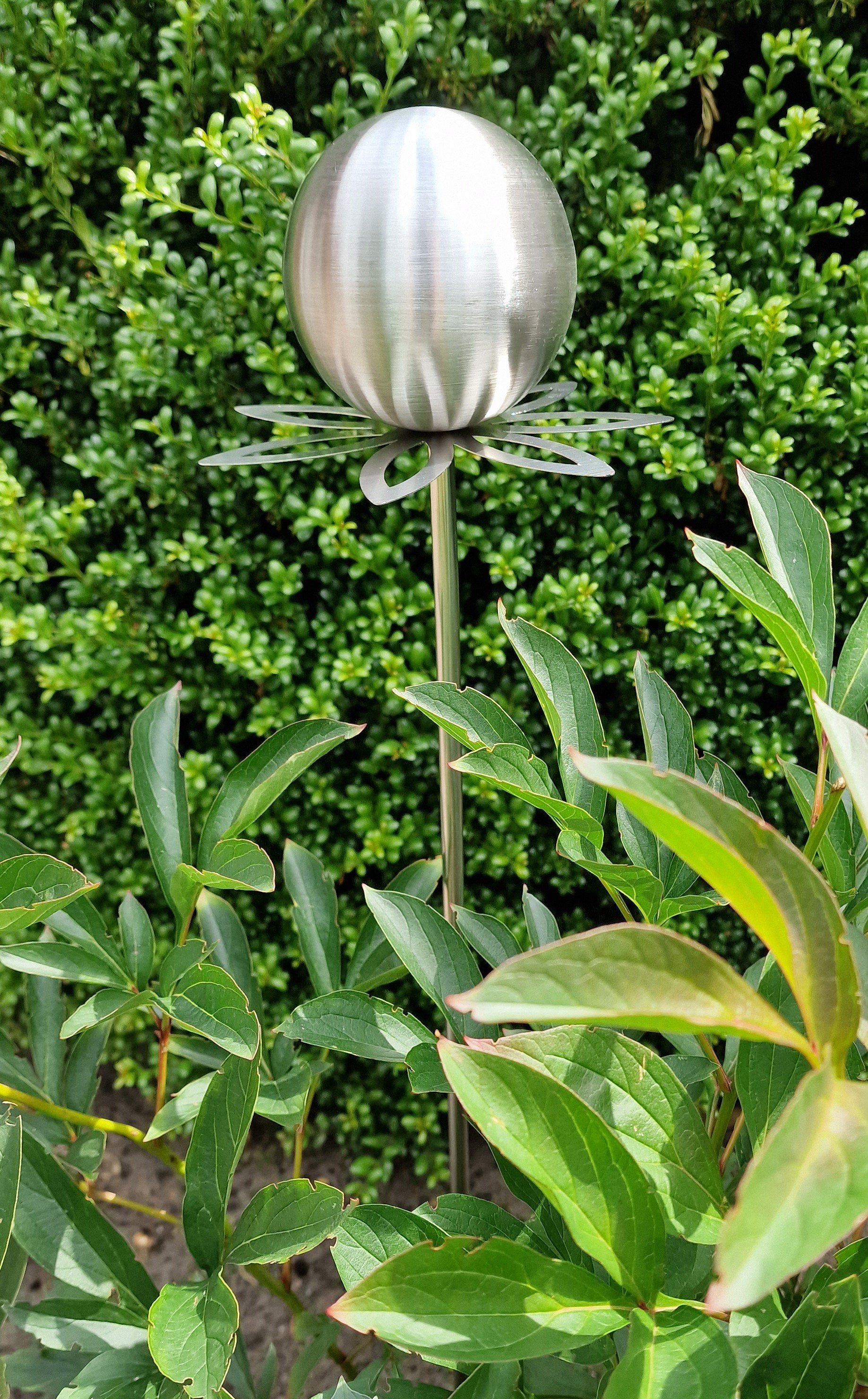 Jürgen Bocker Garten-Ambiente Gartenstecker Blütenzauber Paris Rosenkugel 10 cm Edelstahl Gartenstecker Stab 80 cm blau