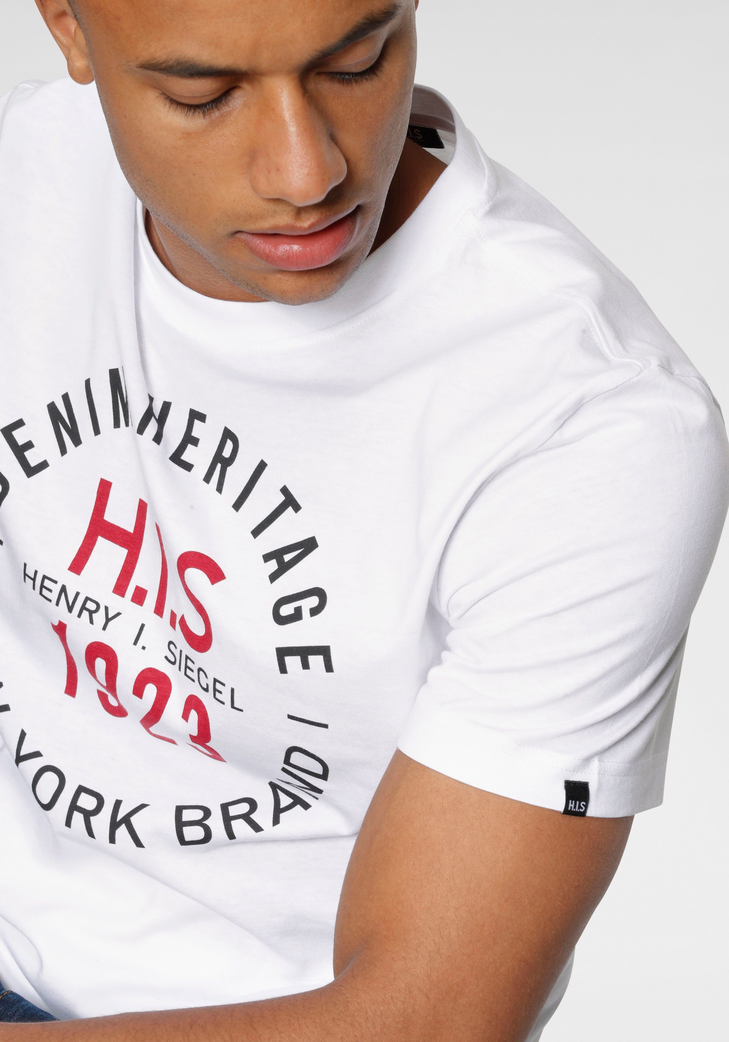 H.I.S Rundhalsshirt Kurzarm, schmale Passform, mit Print, Rundhals, aus Baumwolle
