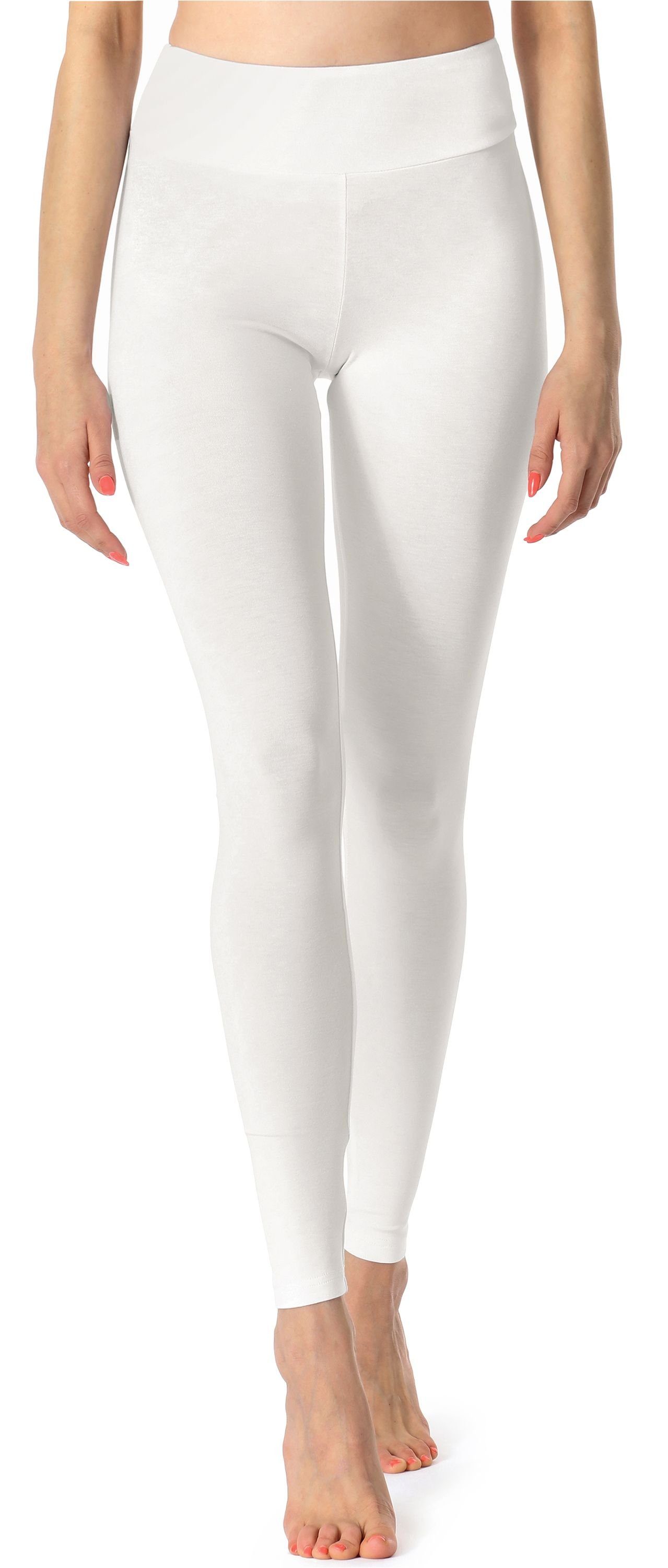 Merry Style Leggings Damen Lange Leggings Fitnesshose aus Viskose MS10-221 (1-tlg) elastischer Bund Weiß