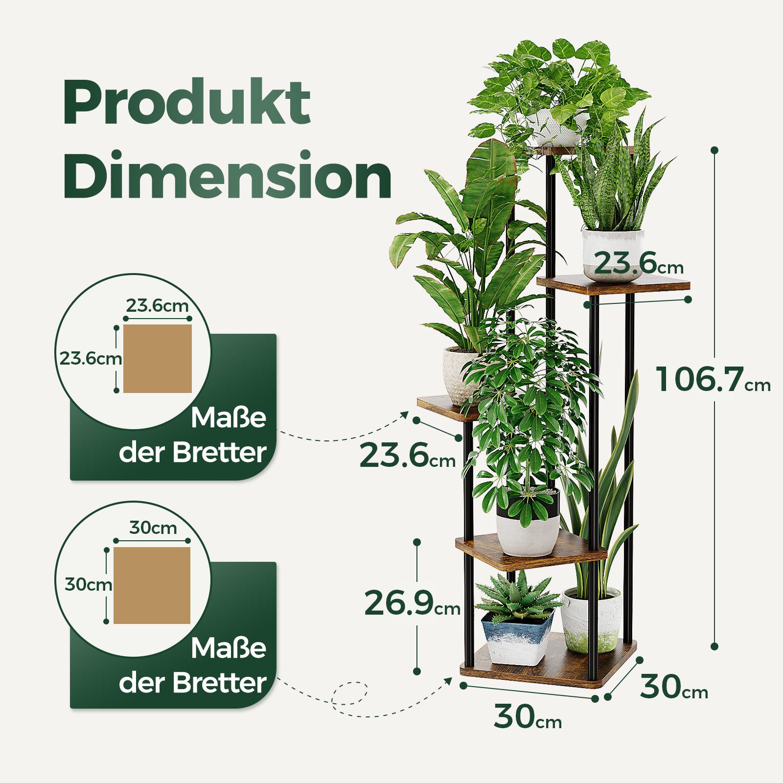 Bamworld Blumenständer Pflanzenständer, Pflanzenregal, Modernes Regal für Innenpflanzen (1 St), 5 Ebenen, 30x30x107cm, Ideal für Wohnzimmer, Balkon und Büro