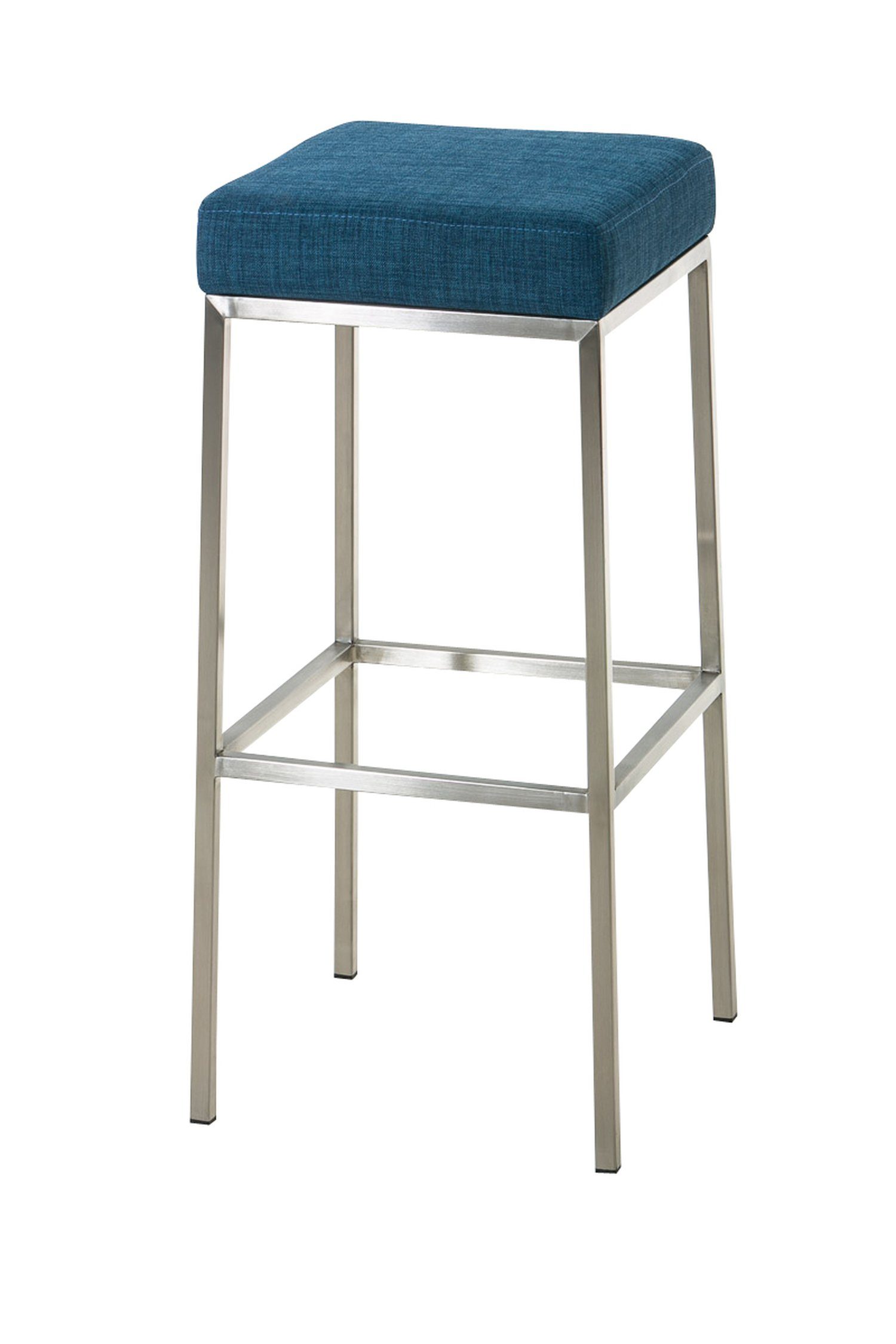 TPFLiving Barhocker Montana-E5 (mit Fußstütze und hochwertiger Polsterung - Hocker für Theke & Küche), Gestell Edelstahl - Thekenhocker - Sitzfläche: Stoff Blau