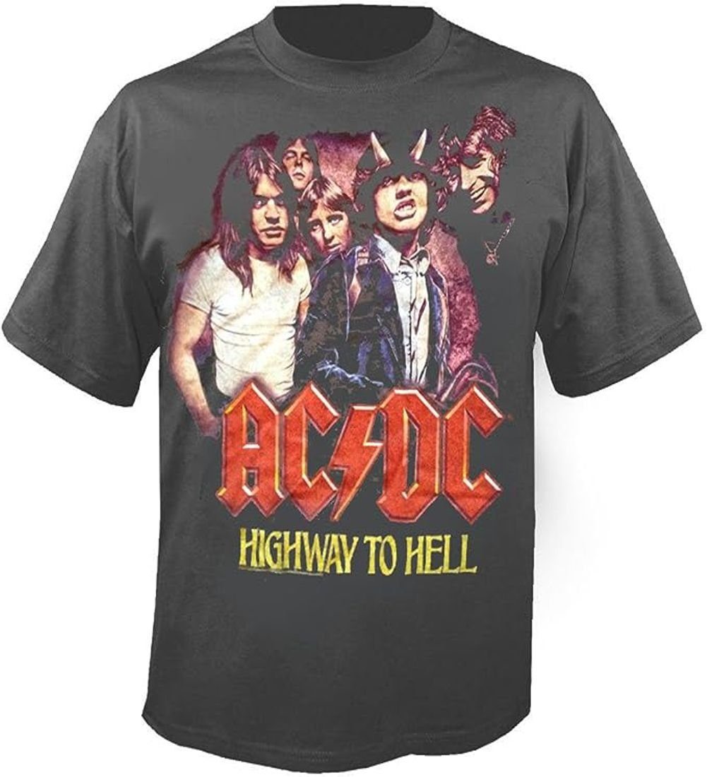 S to AC/DC L XL M Highway Print-Shirt Hell T-Shirt grey XXL AC/DC solid