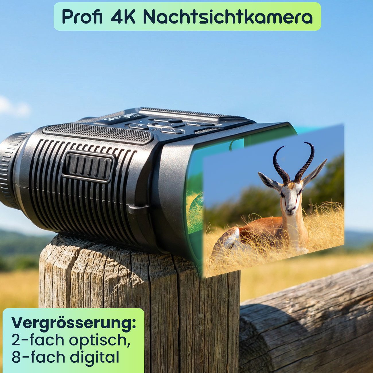 shop'n smile ideoon Nachtsichtgerät Profi 4K IR Nachtsichtkamera Binokular 500m 2,4 IPS HD Display, Infrarot-Licht, Leistung 5 Watt, IP20, Li-Ion Akku 2.000 mAh