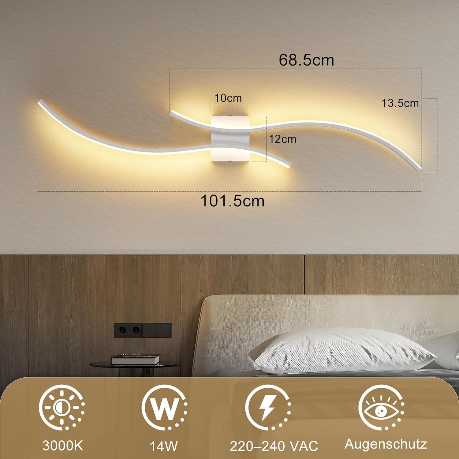 ZMH LED Wandleuchte Schwarz 2-er Set Innen Modern Wandlampe Warmweiß Wandbeleuchtung, LED fest integriert