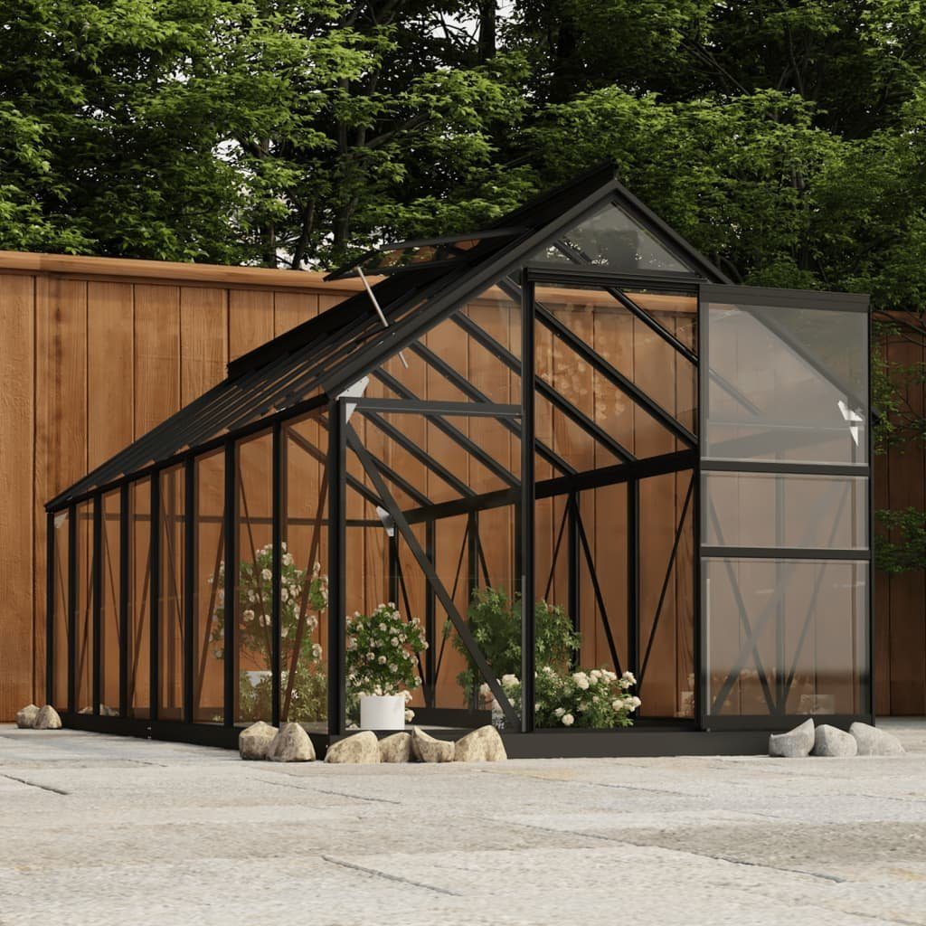 vidaXL Gewächshaus »Glas Gewächshaus Anthrazit 155x395,5x191 cm Aluminium«