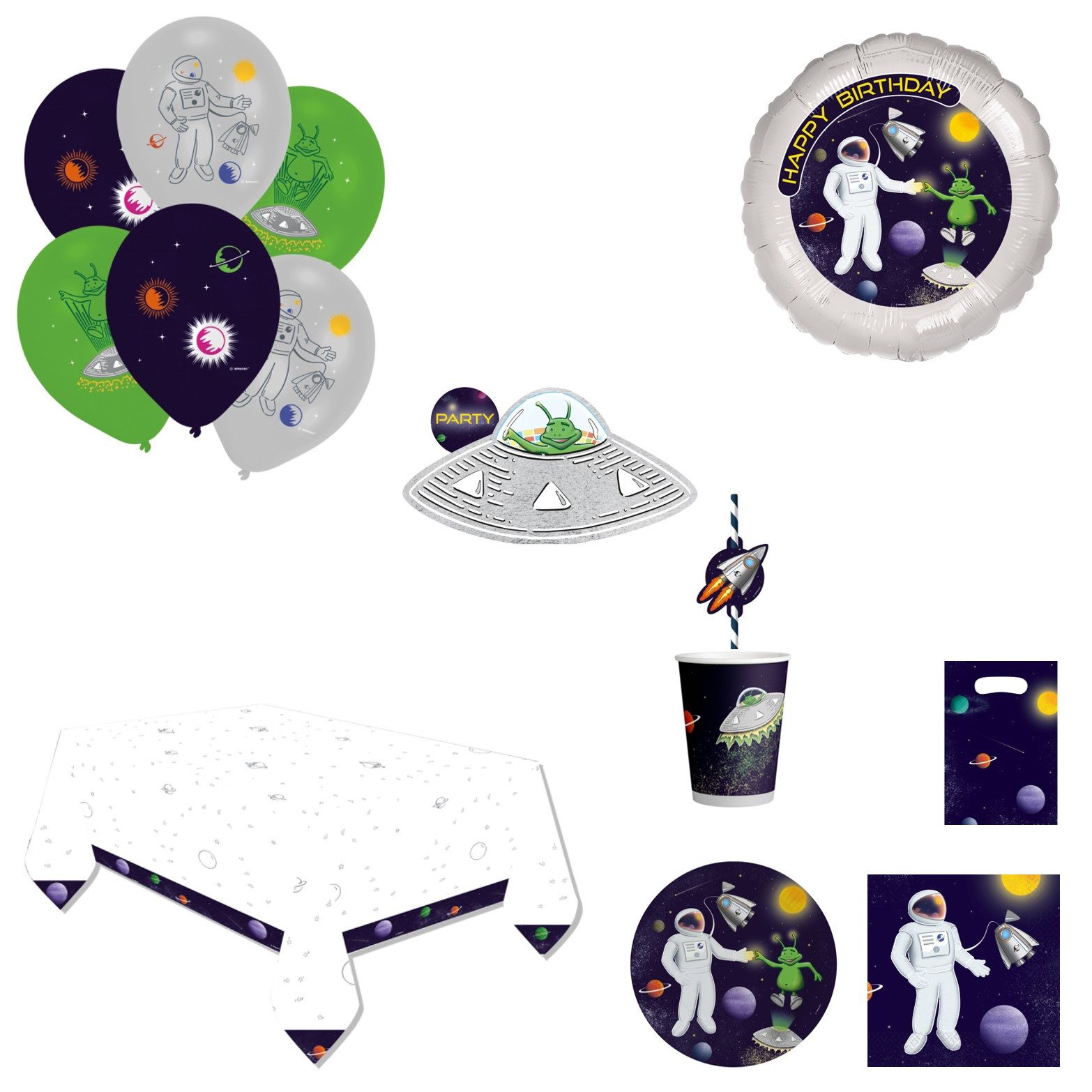 Amscan Papierdekoration Partydeko Set groß Space Party für 8 Kinder