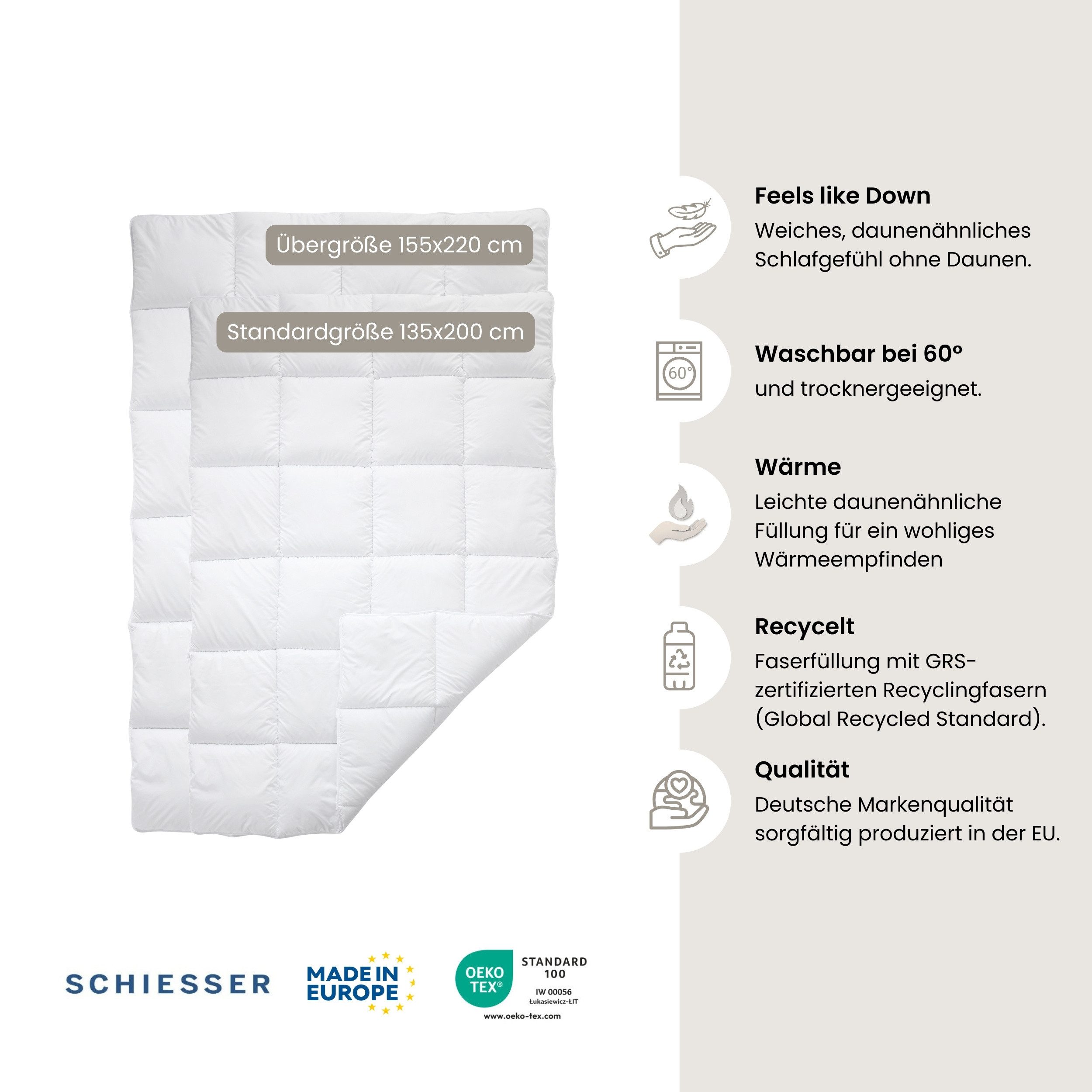 Schiesser Microfaserbettdecke Feels like Down, superleichte, silikonisierten Hohlfasern